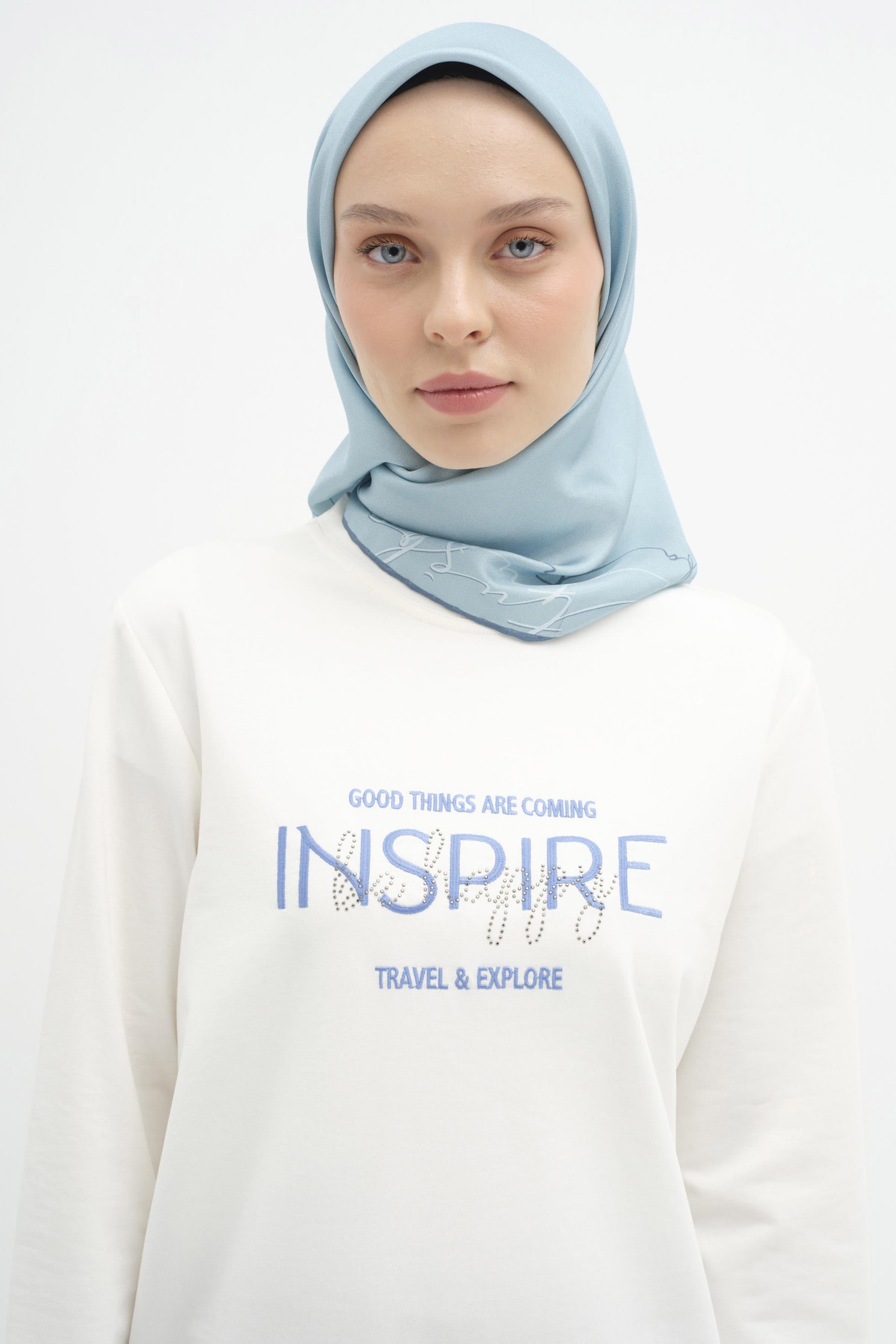 Kenar Detaylı Twill İpek Eşarp - Açık Mavi TUGBA