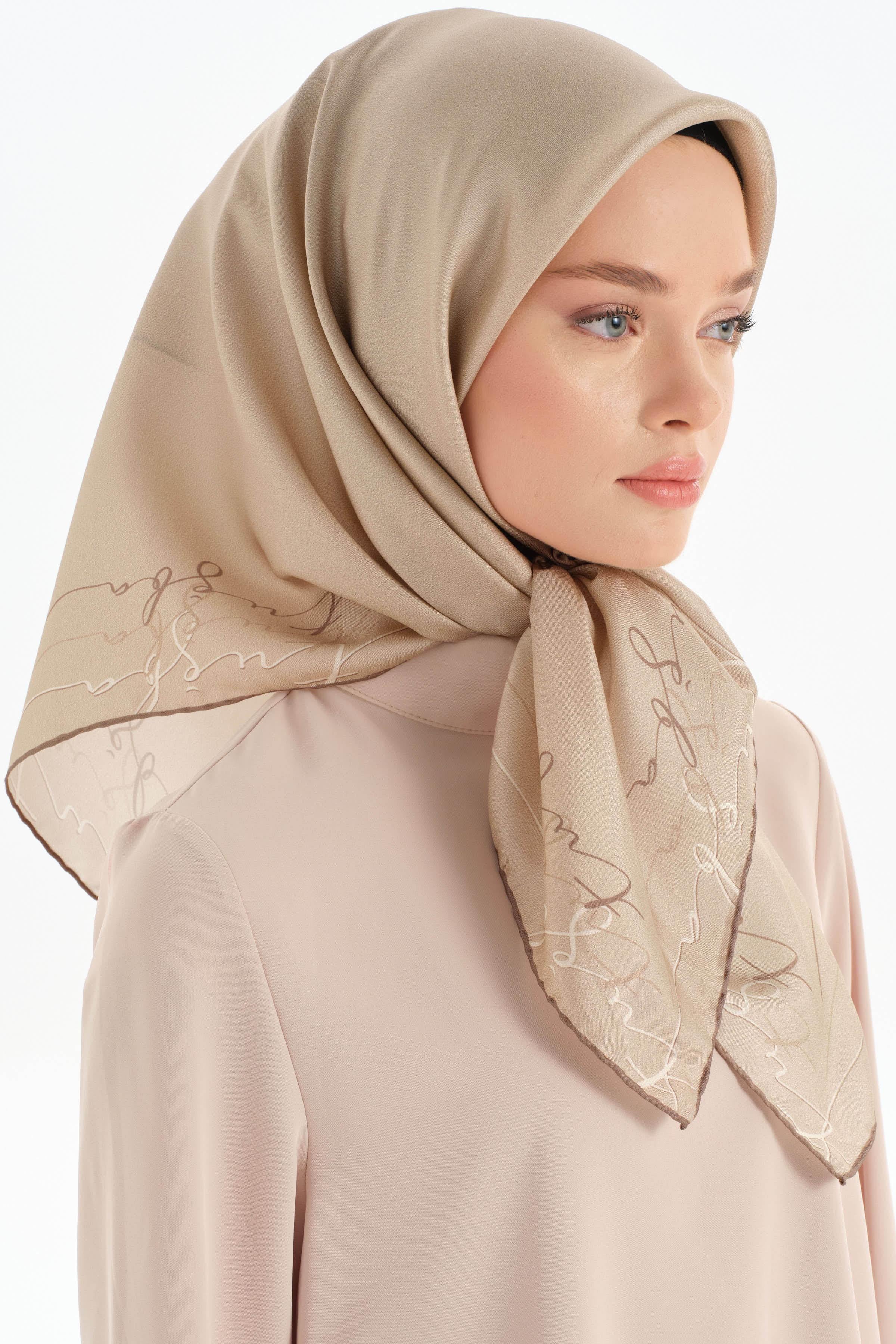Kenar Detaylı Twill İpek Eşarp - Bej TUGBA