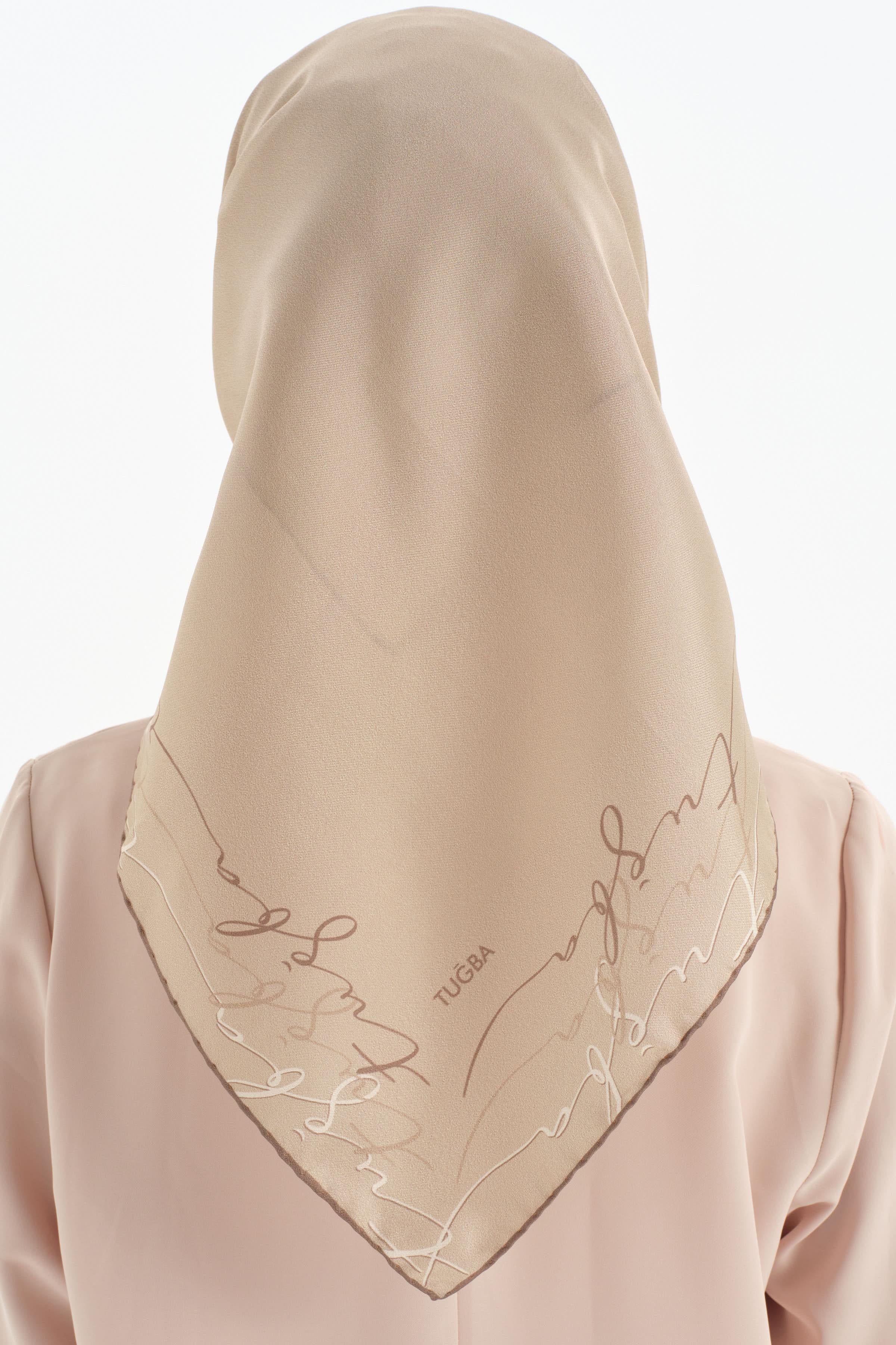 Kenar Detaylı Twill İpek Eşarp - Bej TUGBA