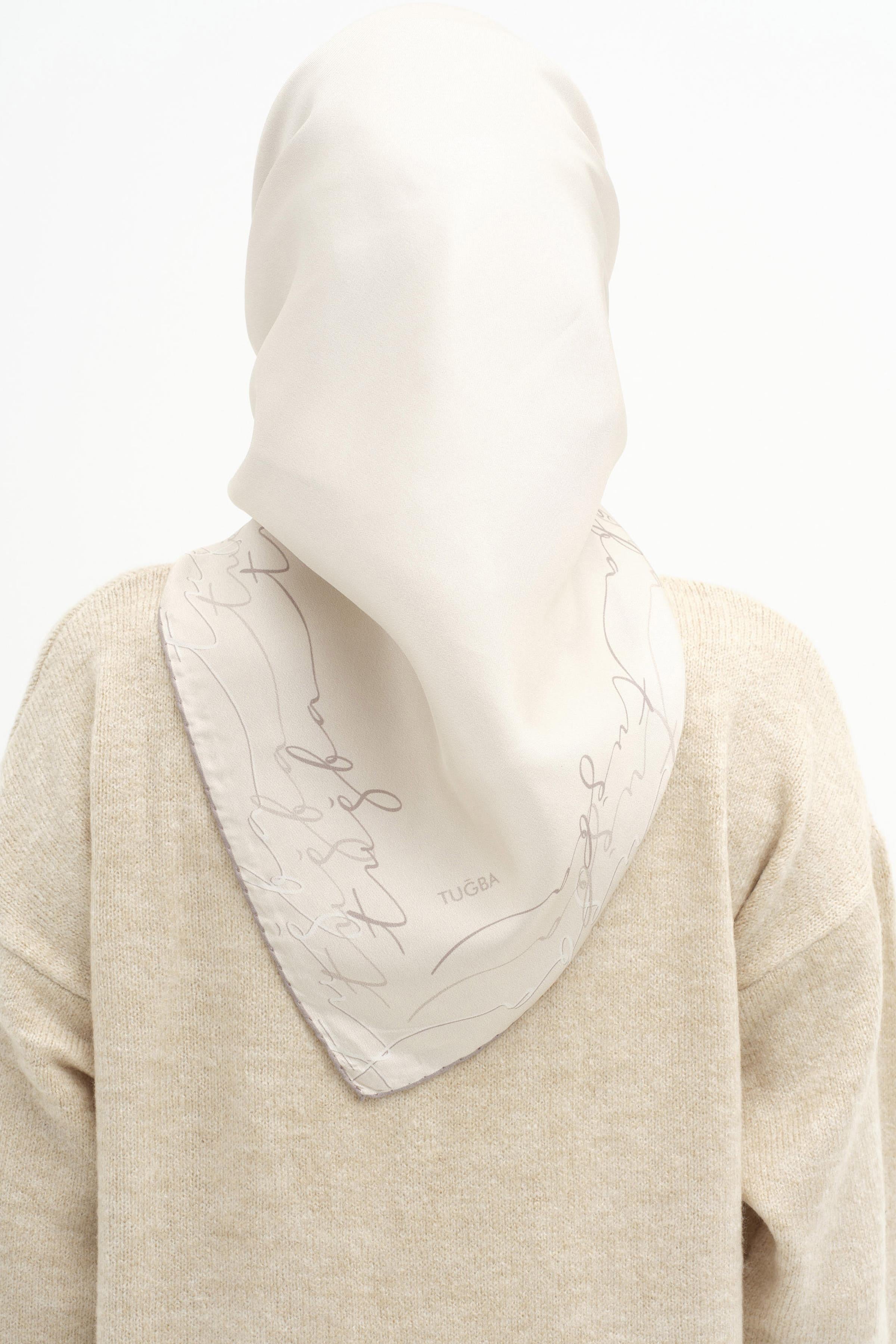 Kenar Detaylı Twill İpek Eşarp - Bej TUGBA