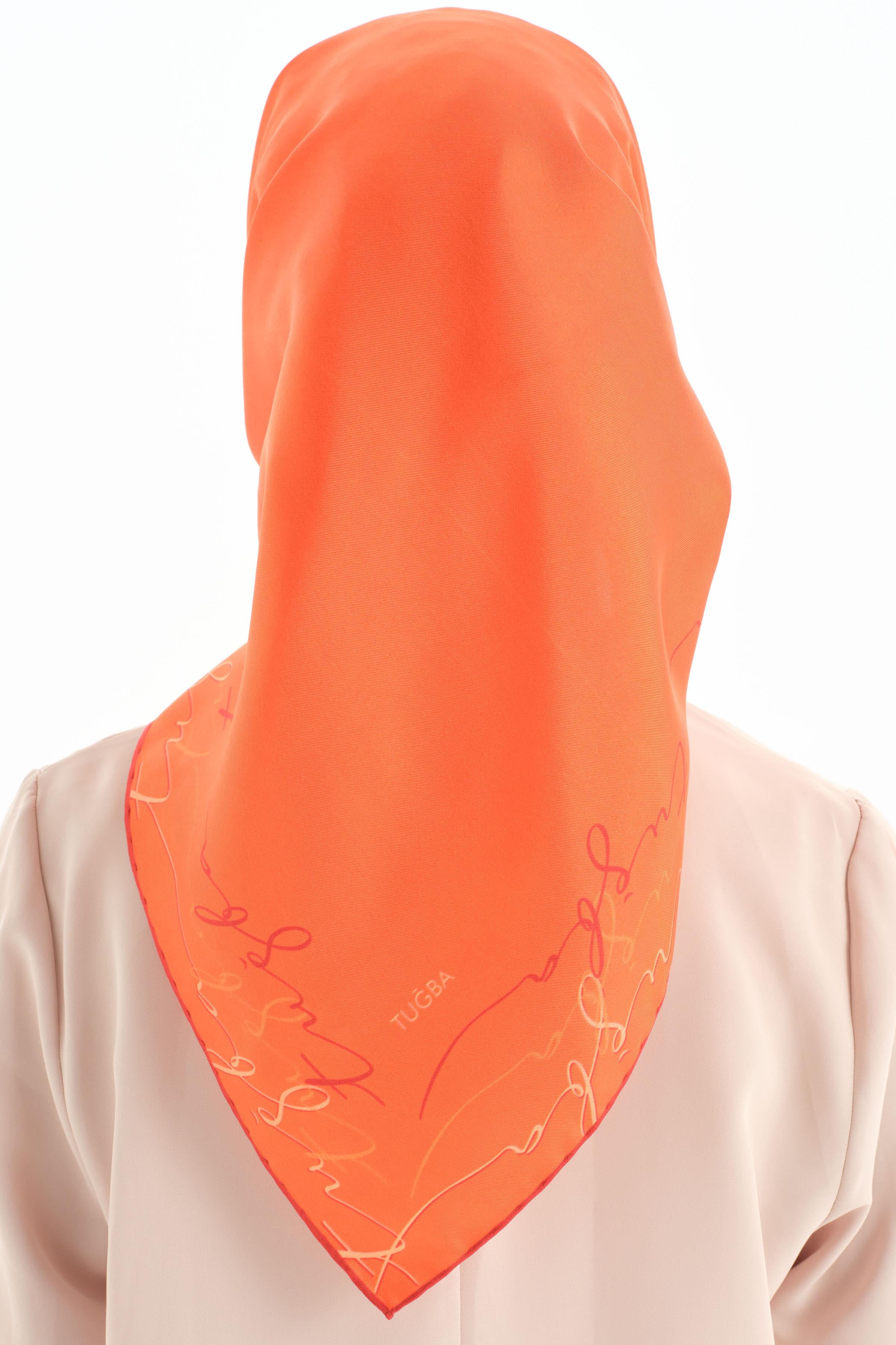 Kenar Detaylı Twill İpek Eşarp - Oranj TUGBA