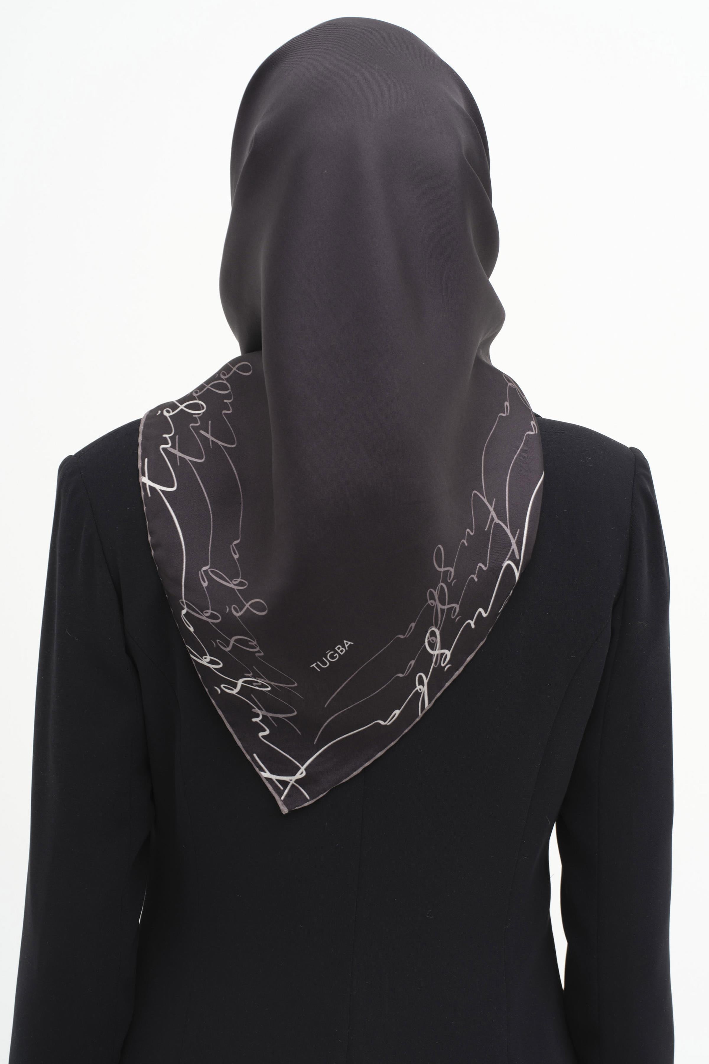 Kenar Detaylı Twill İpek Eşarp - Siyah TUGBA