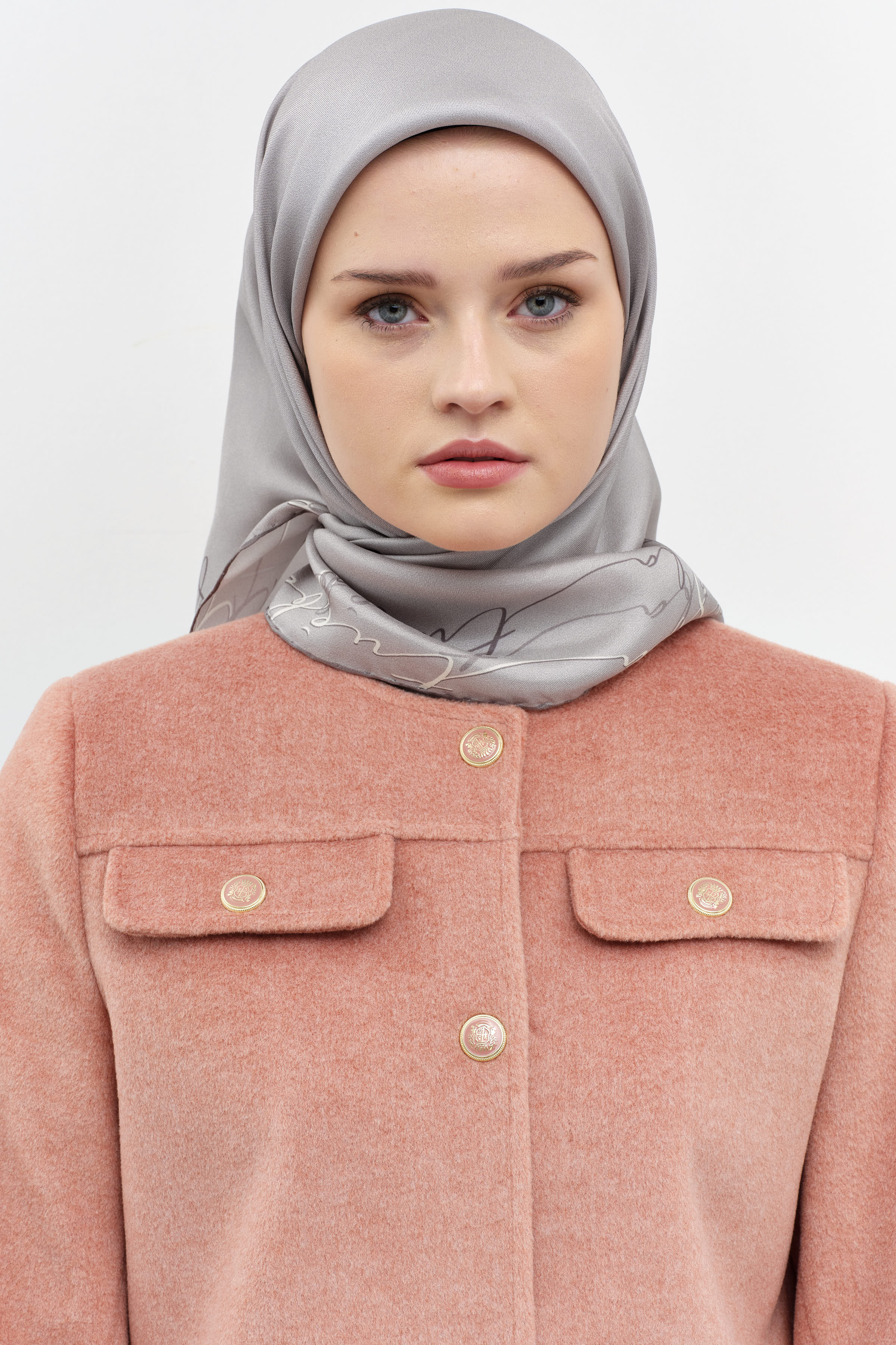 Kenar Detaylı Twill İpek Eşarp - Gümüş TUGBA