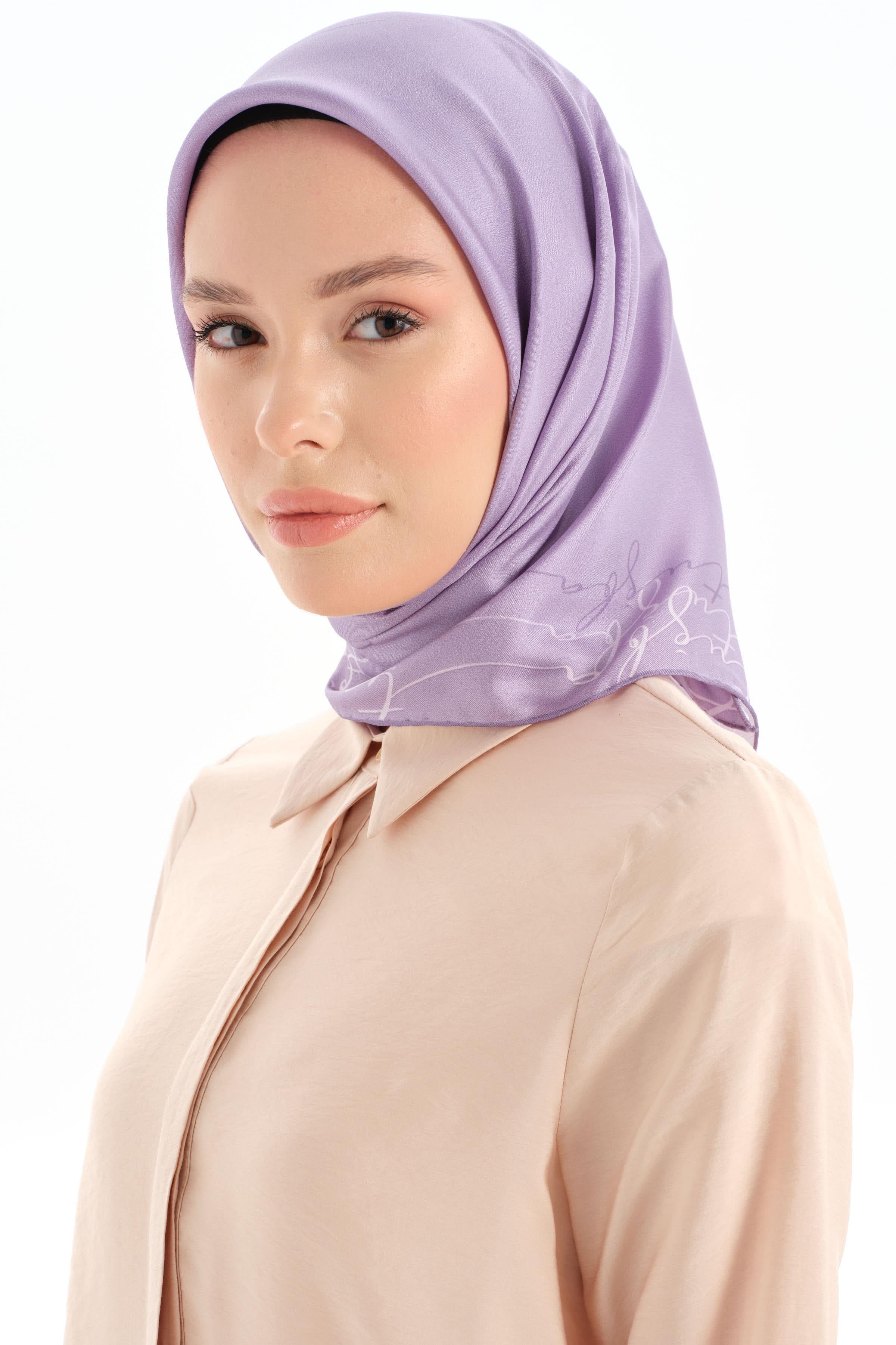 Kenar Detaylı Twill İpek Eşarp - Lila TUGBA