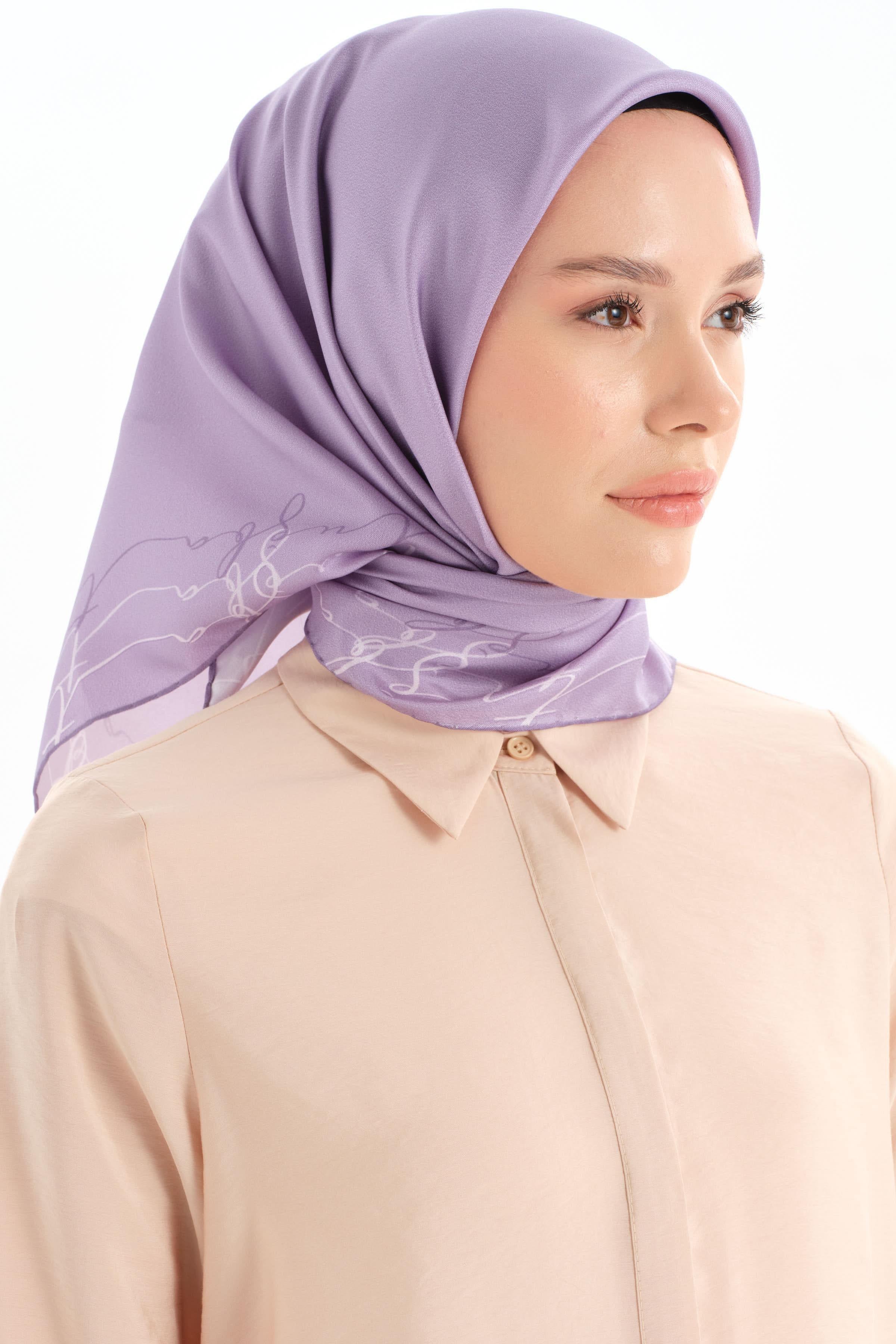 Kenar Detaylı Twill İpek Eşarp - Lila TUGBA