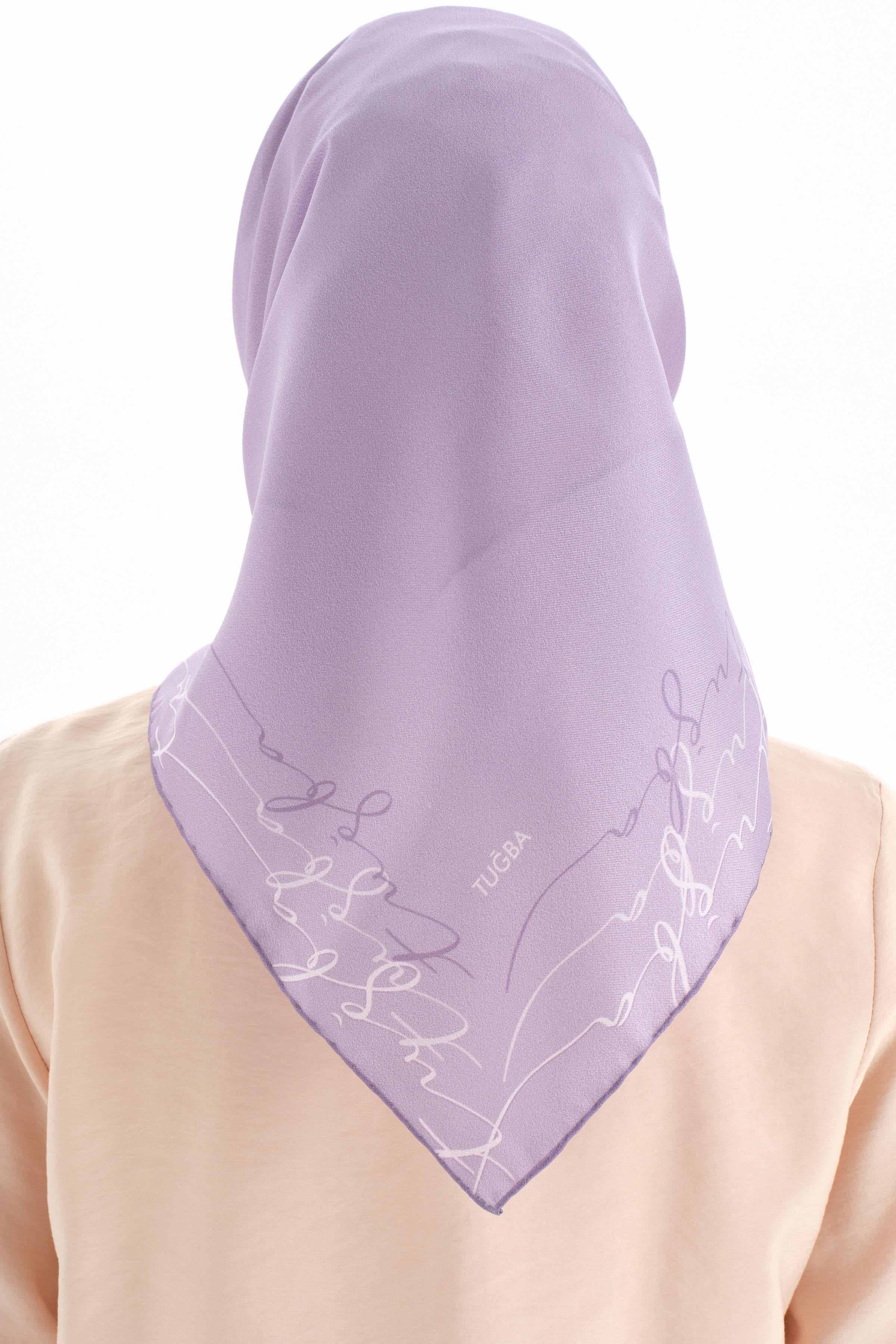 Kenar Detaylı Twill İpek Eşarp - Lila TUGBA