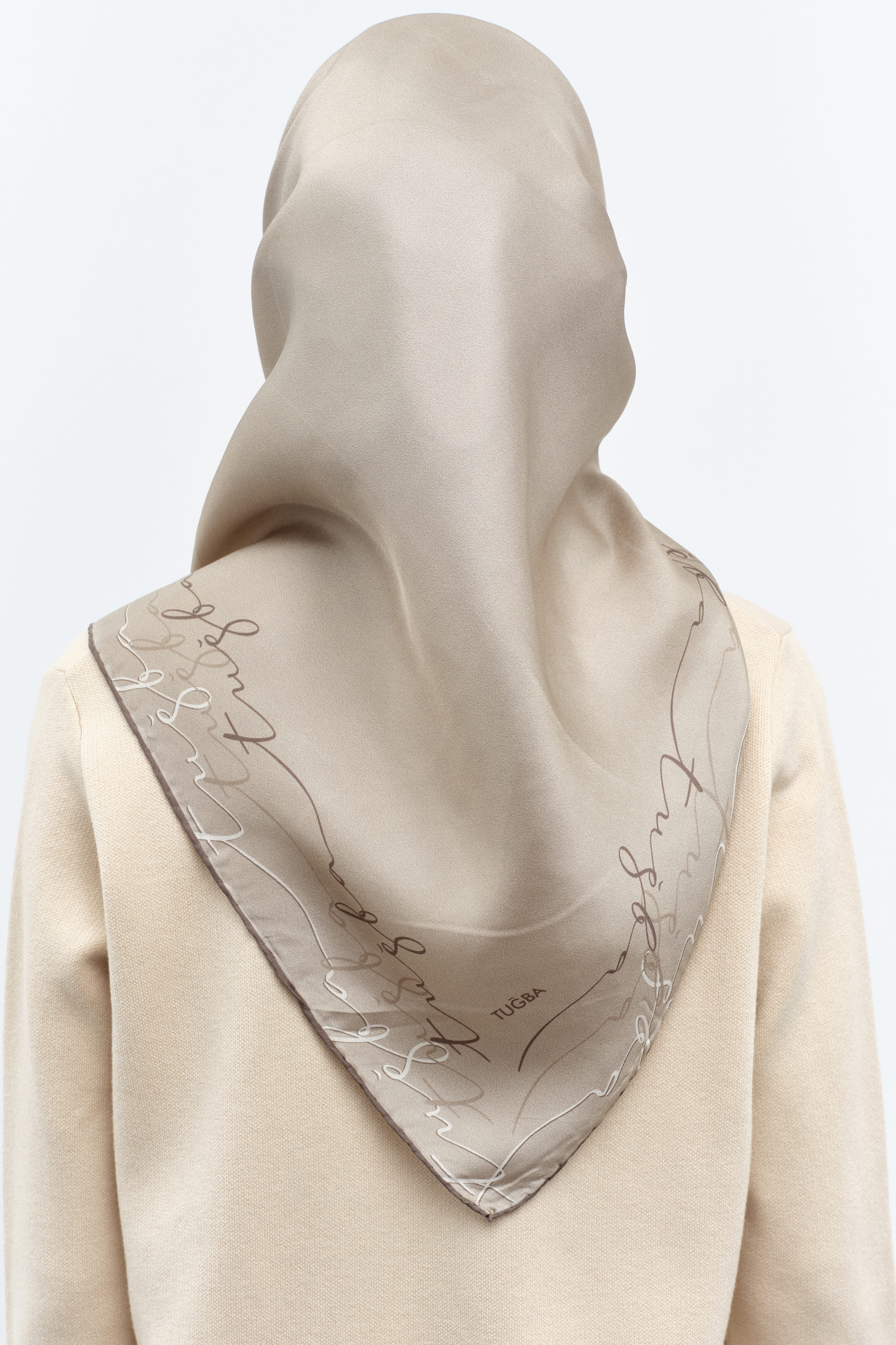 Kenar Detaylı Twill İpek Eşarp - Vizon TUGBA