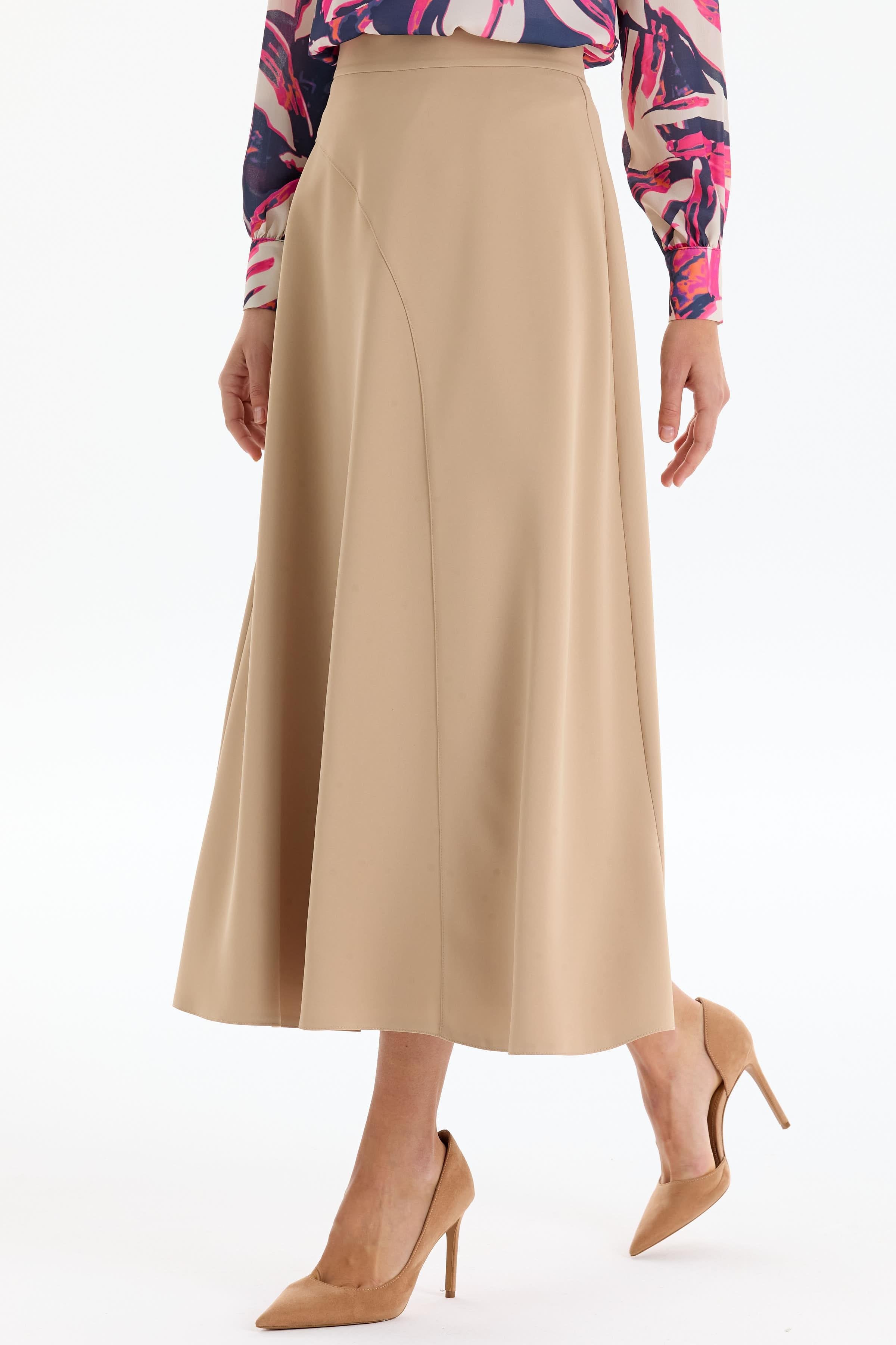 Kesik Detaylı Godeli Etek - Bej TUGBA