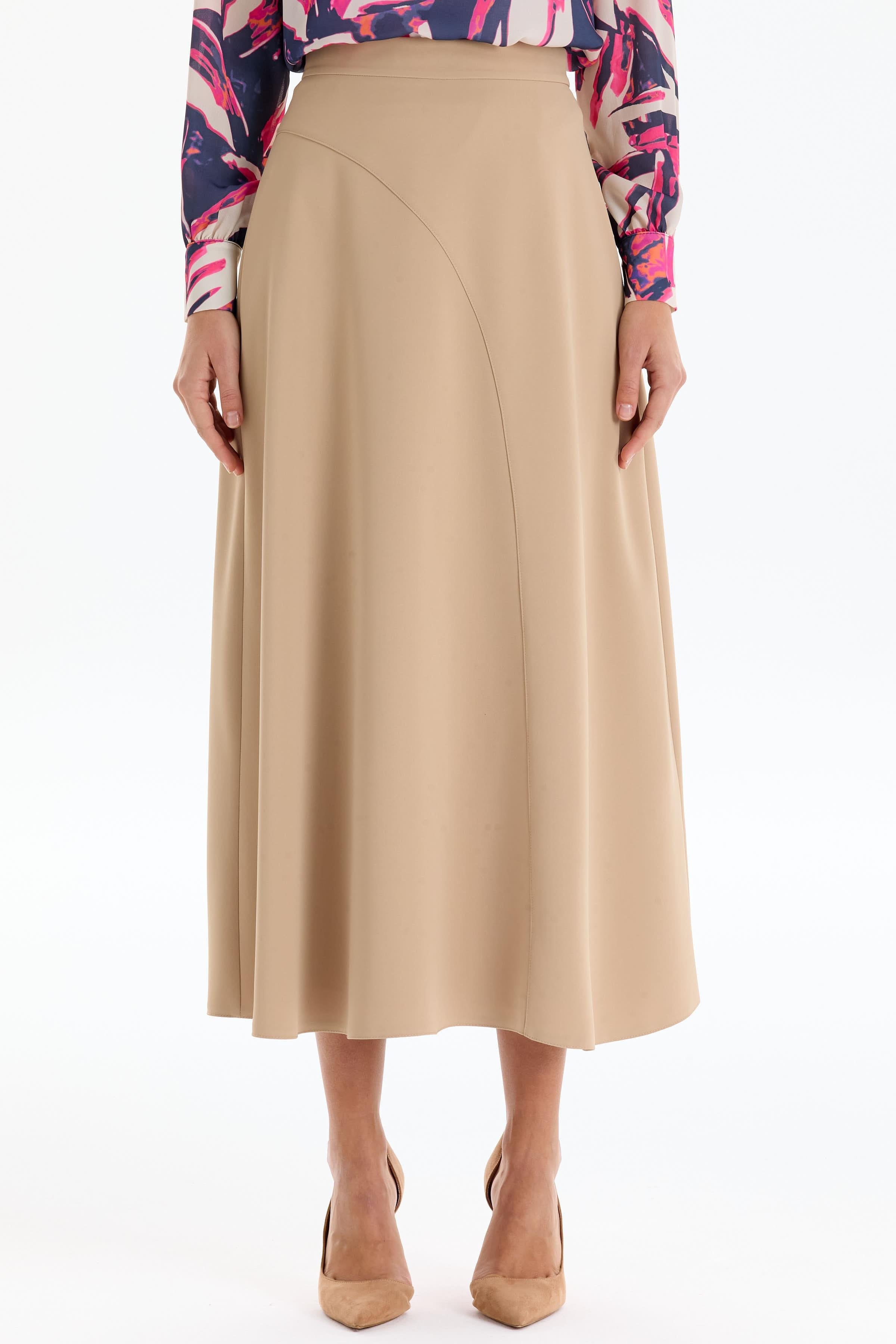 Kesik Detaylı Godeli Etek - Bej TUGBA