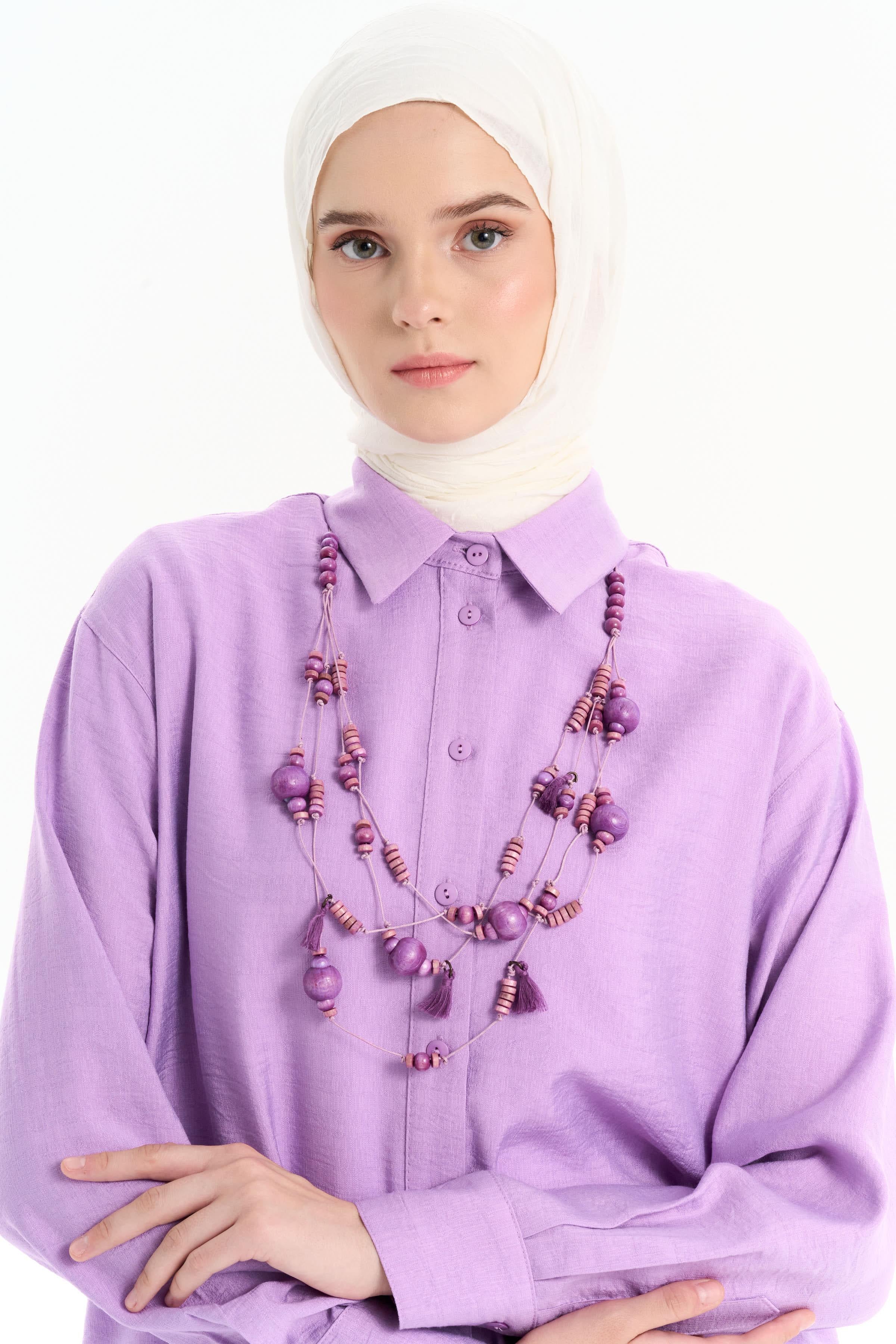 Kesik Detaylı Kolyeli Gömlek - Lila TUGBA