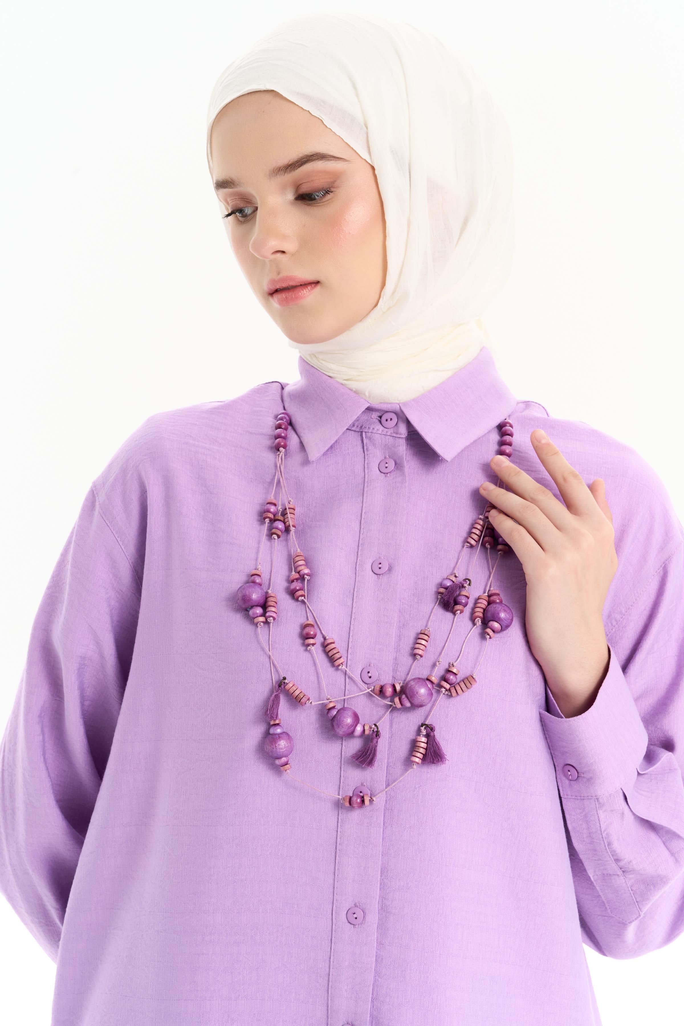 Kesik Detaylı Kolyeli Gömlek - Lila TUGBA