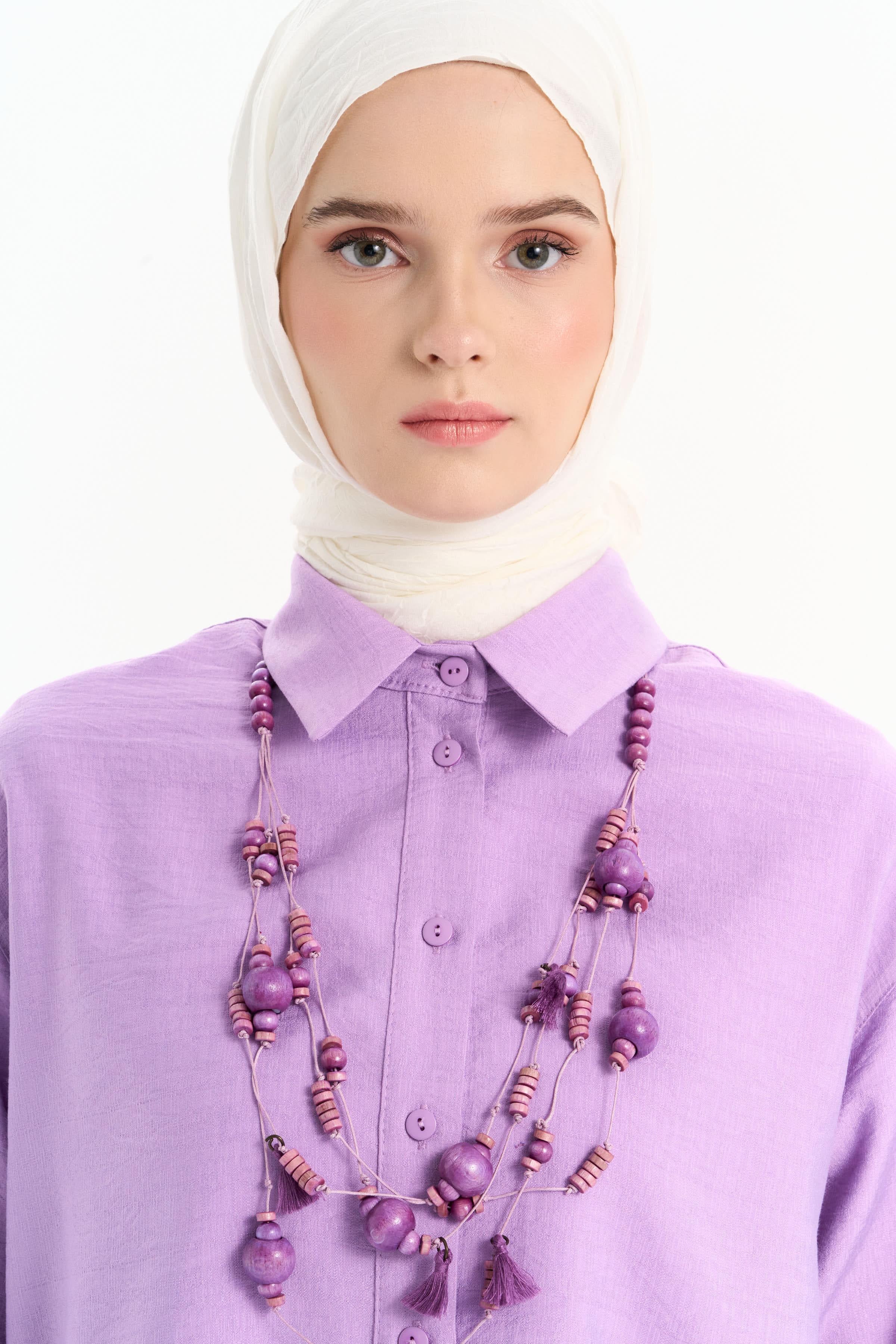 Kesik Detaylı Kolyeli Gömlek - Lila TUGBA