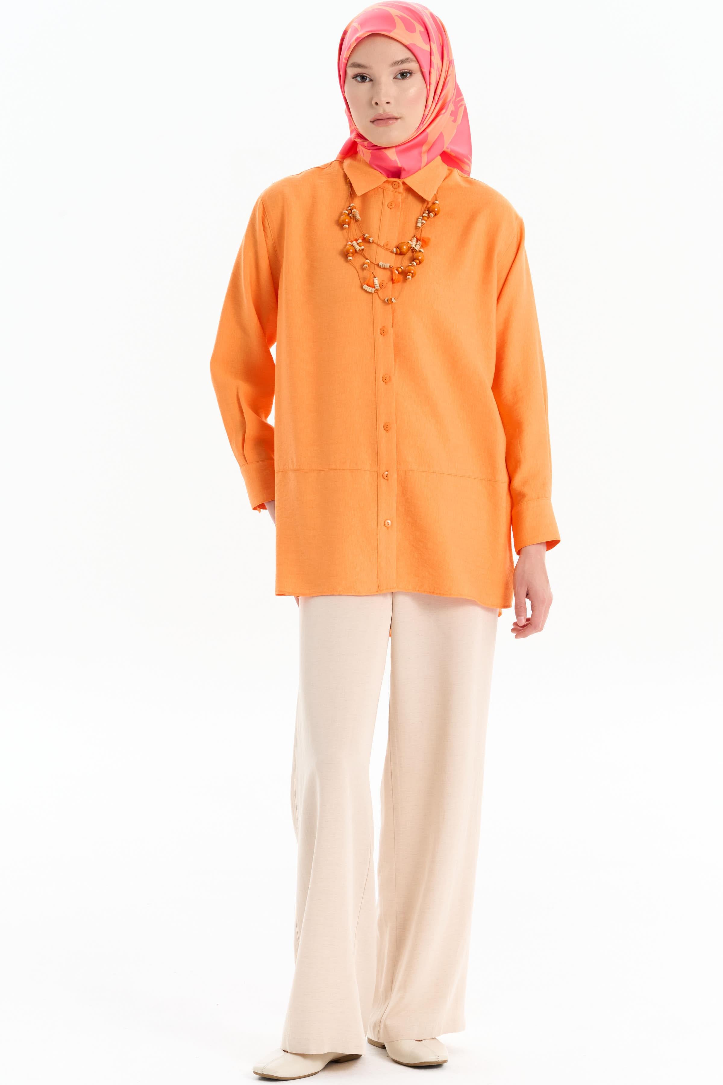 Kesik Detaylı Kolyeli Gömlek - Oranj TUGBA