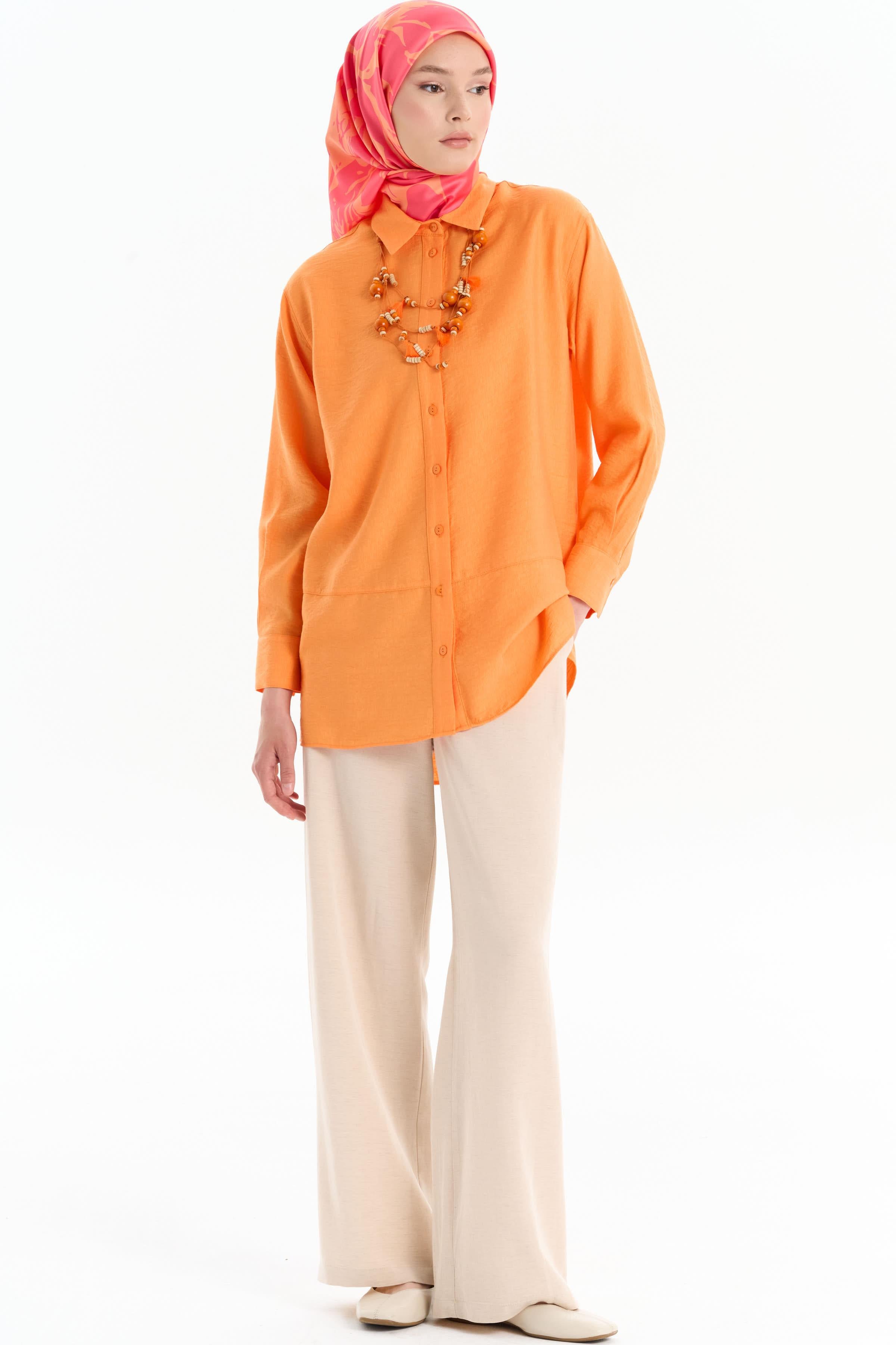 Kesik Detaylı Kolyeli Gömlek - Oranj TUGBA