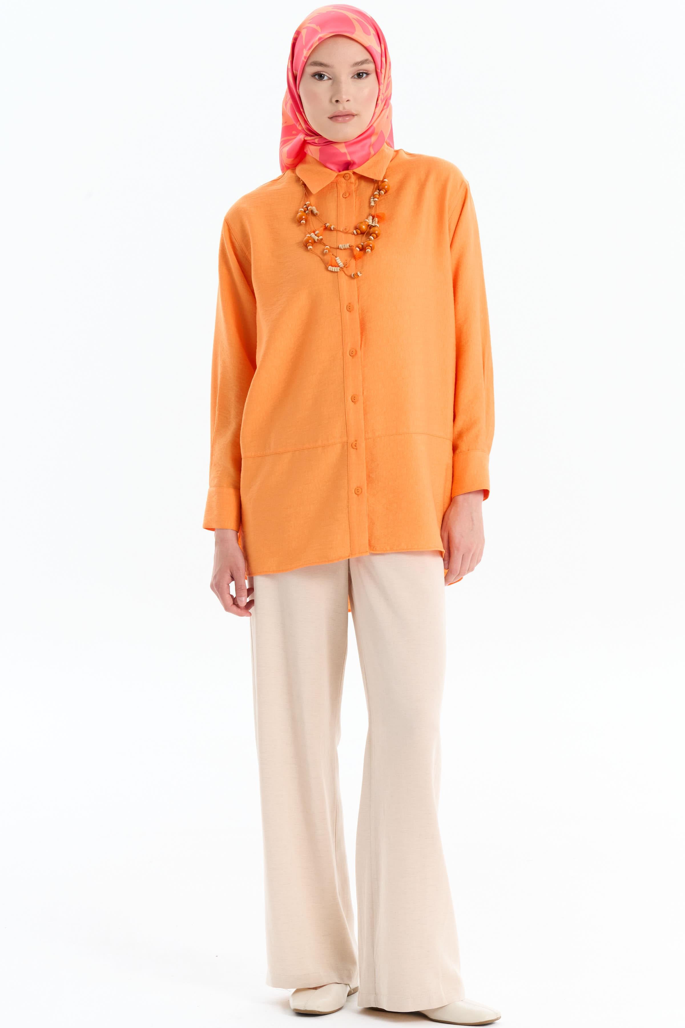 Kesik Detaylı Kolyeli Gömlek - Oranj TUGBA