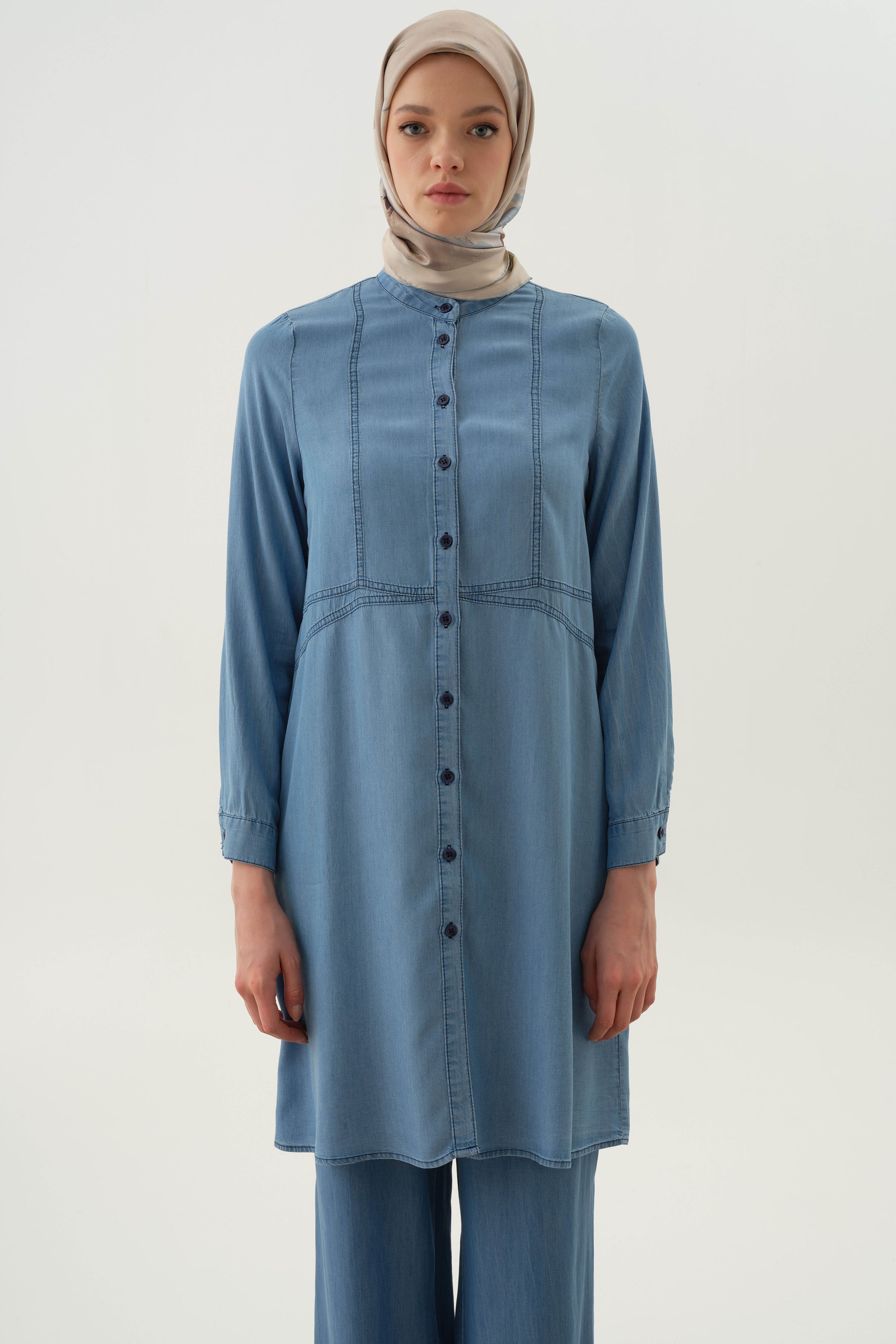 Kesik Detaylı Tunik - İndigo TUGBA