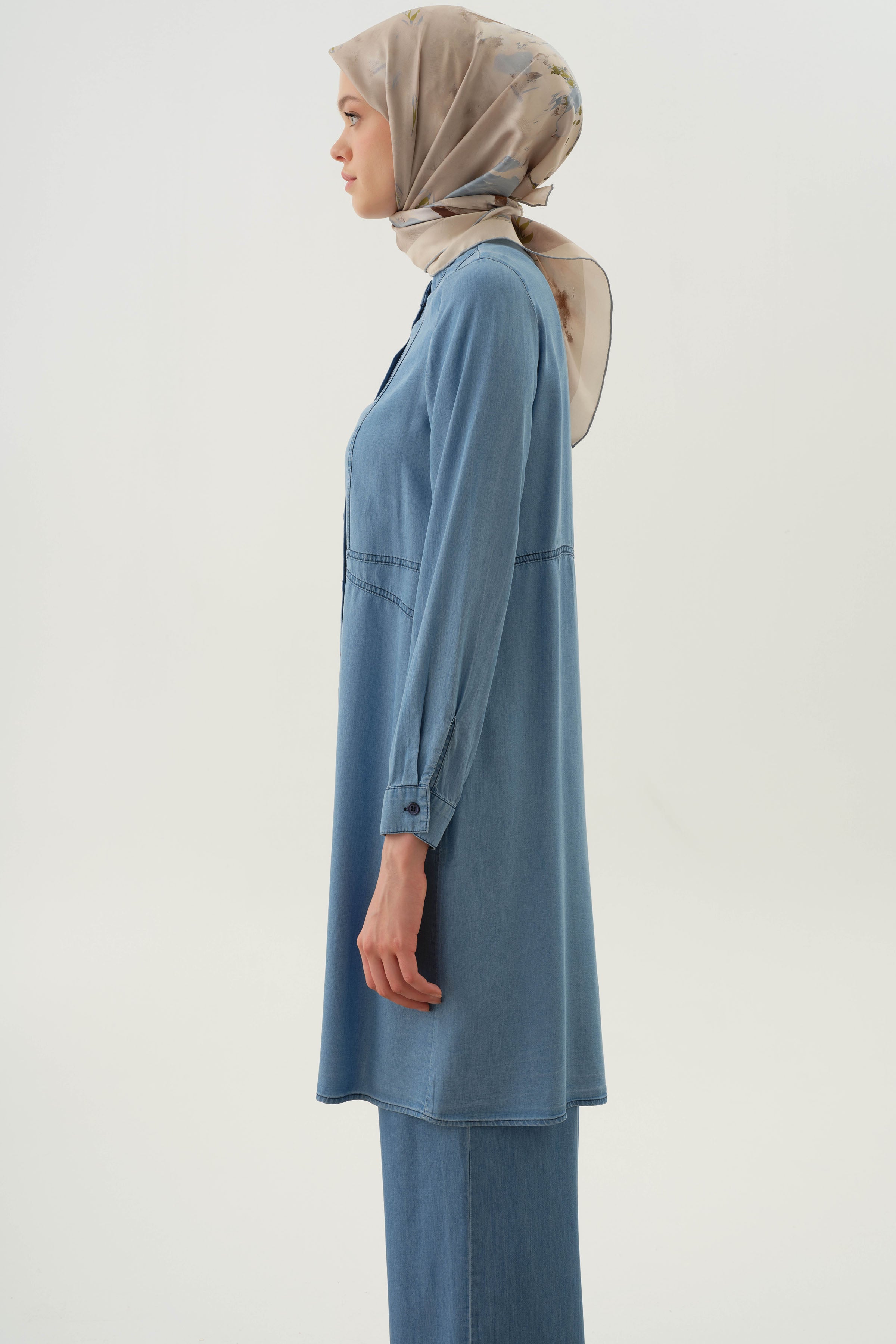 Kesik Detaylı Tunik - İndigo TUGBA