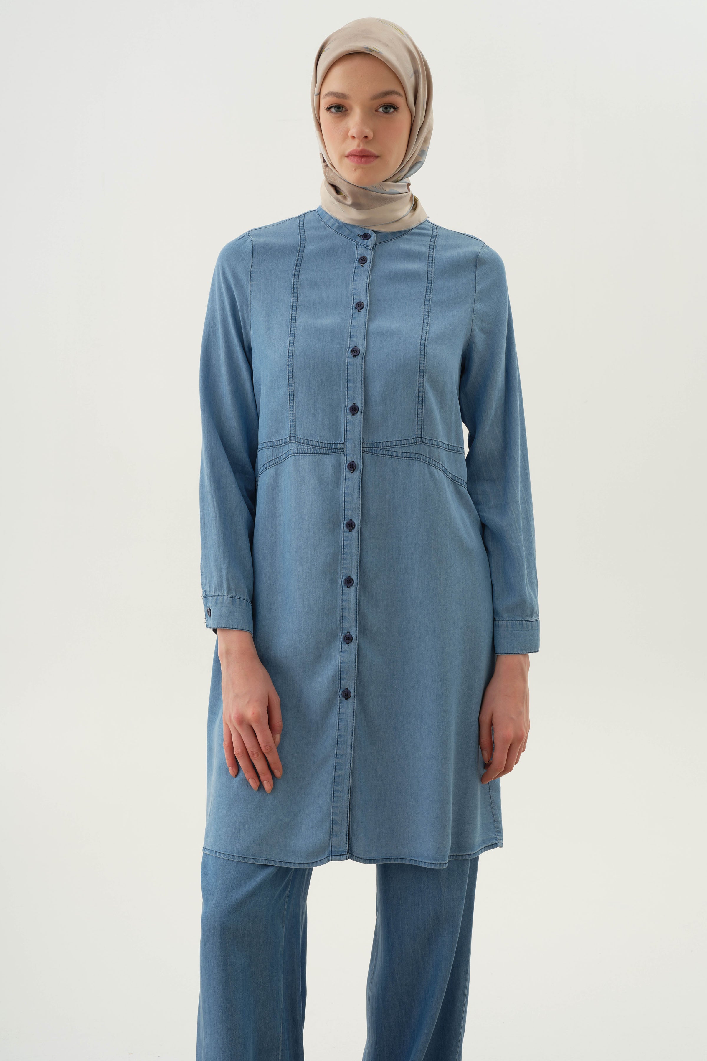 Kesik Detaylı Tunik - İndigo TUGBA