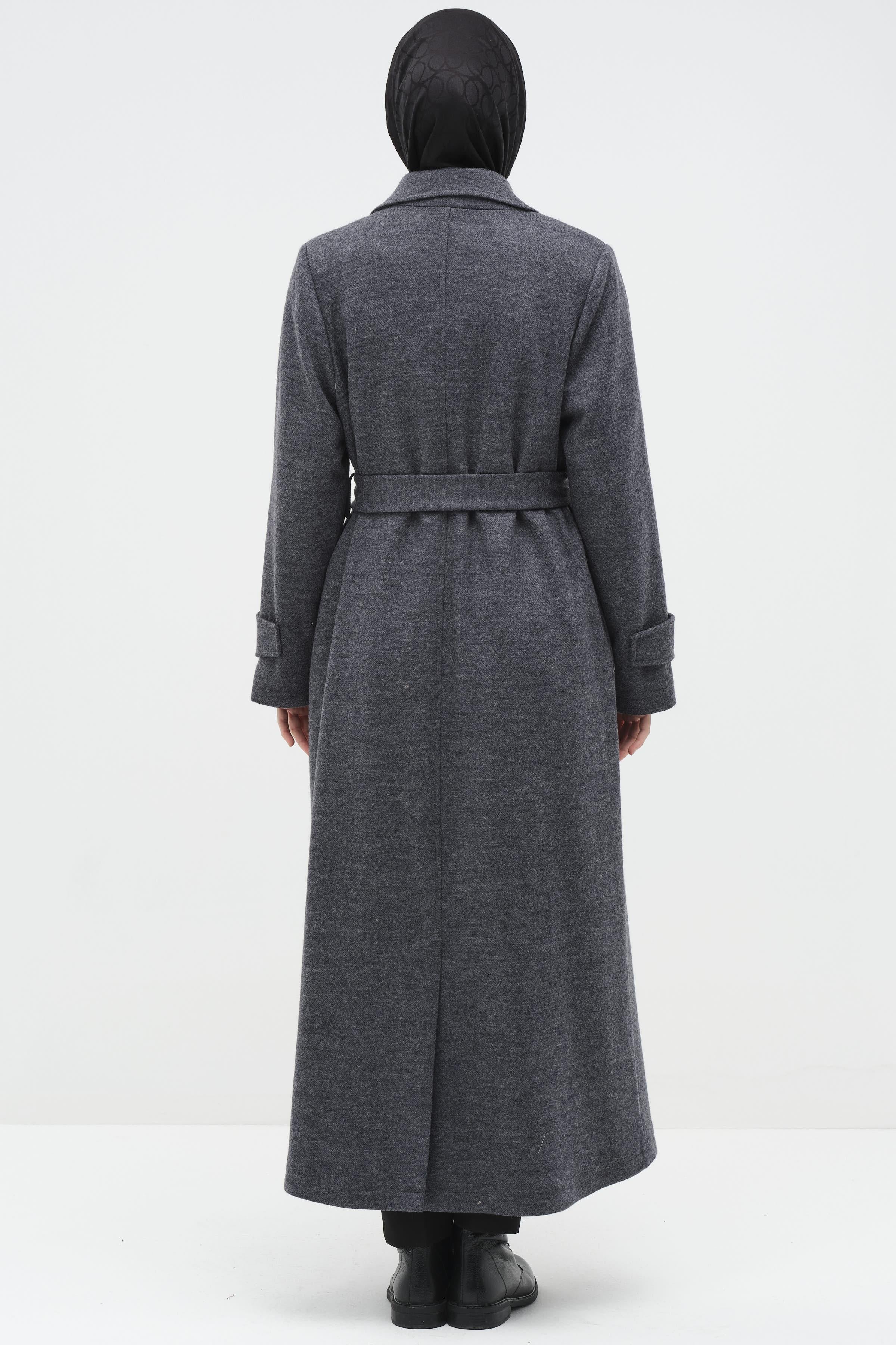 Kol Bant Detaylı Keçe Kaban - Füme TUGBA