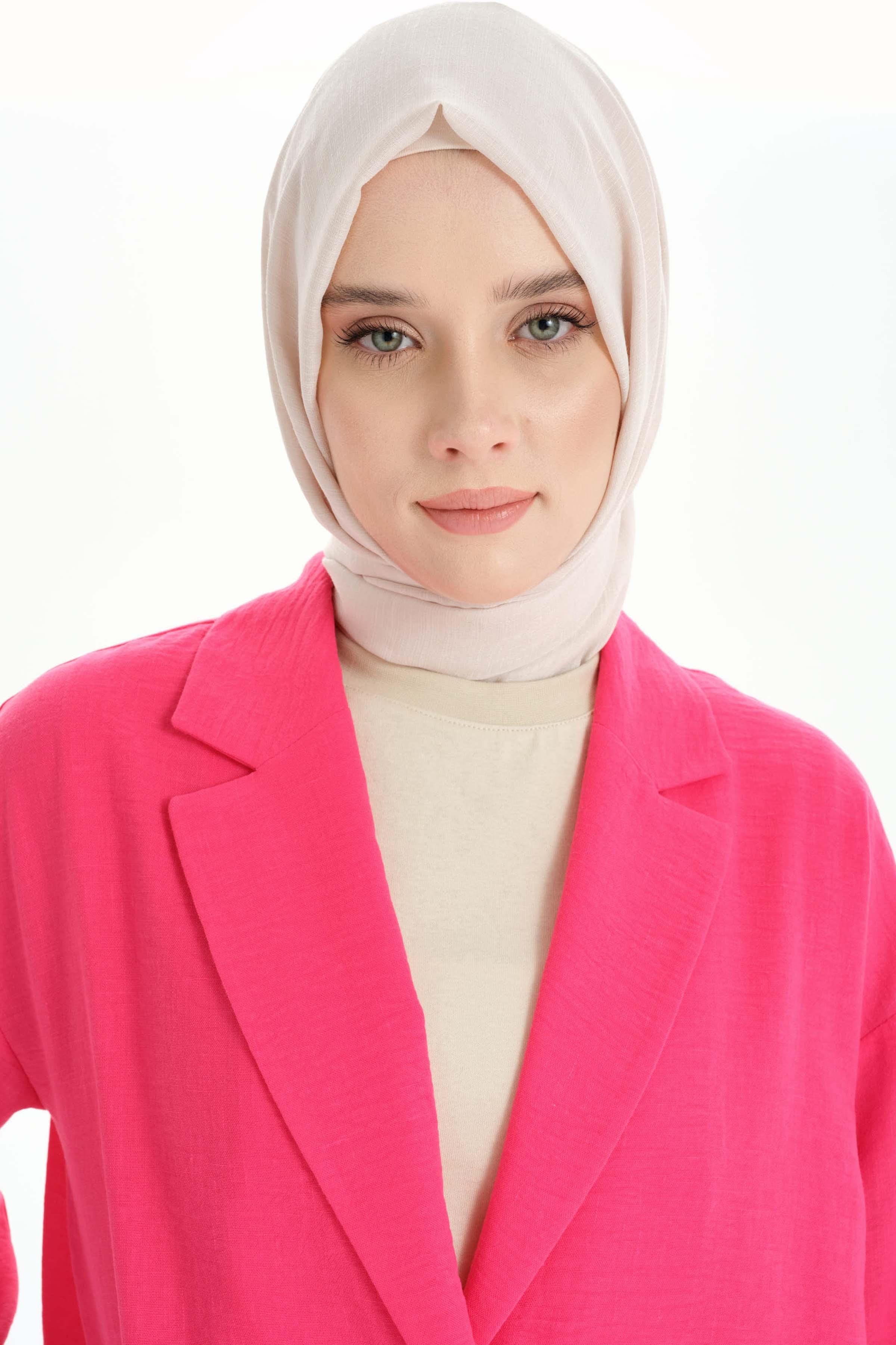 Kol Bantlı Sırt Dantel Detaylı Ceket - Fuşya TUGBA