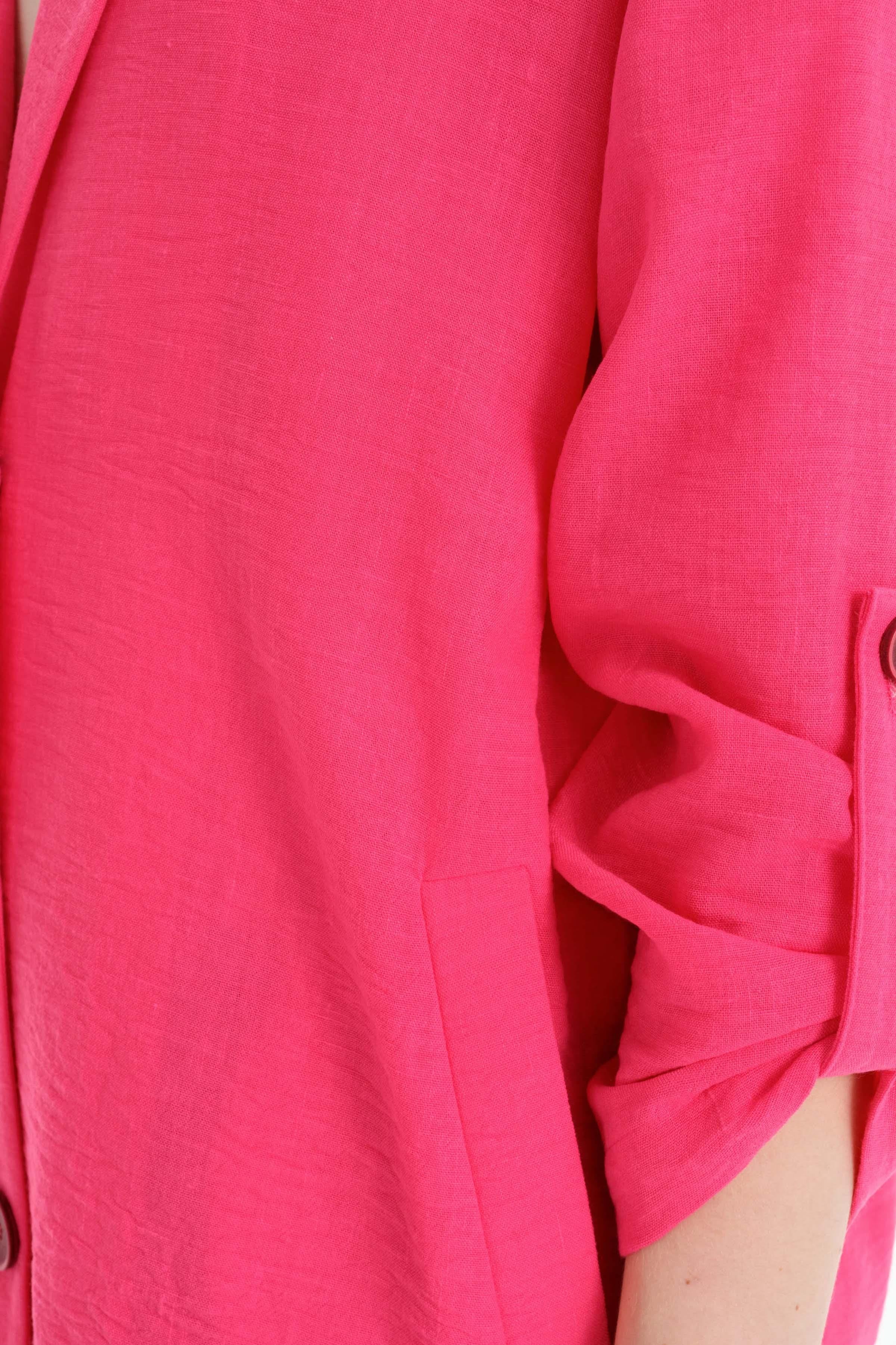 Kol Bantlı Sırt Dantel Detaylı Ceket - Fuşya TUGBA