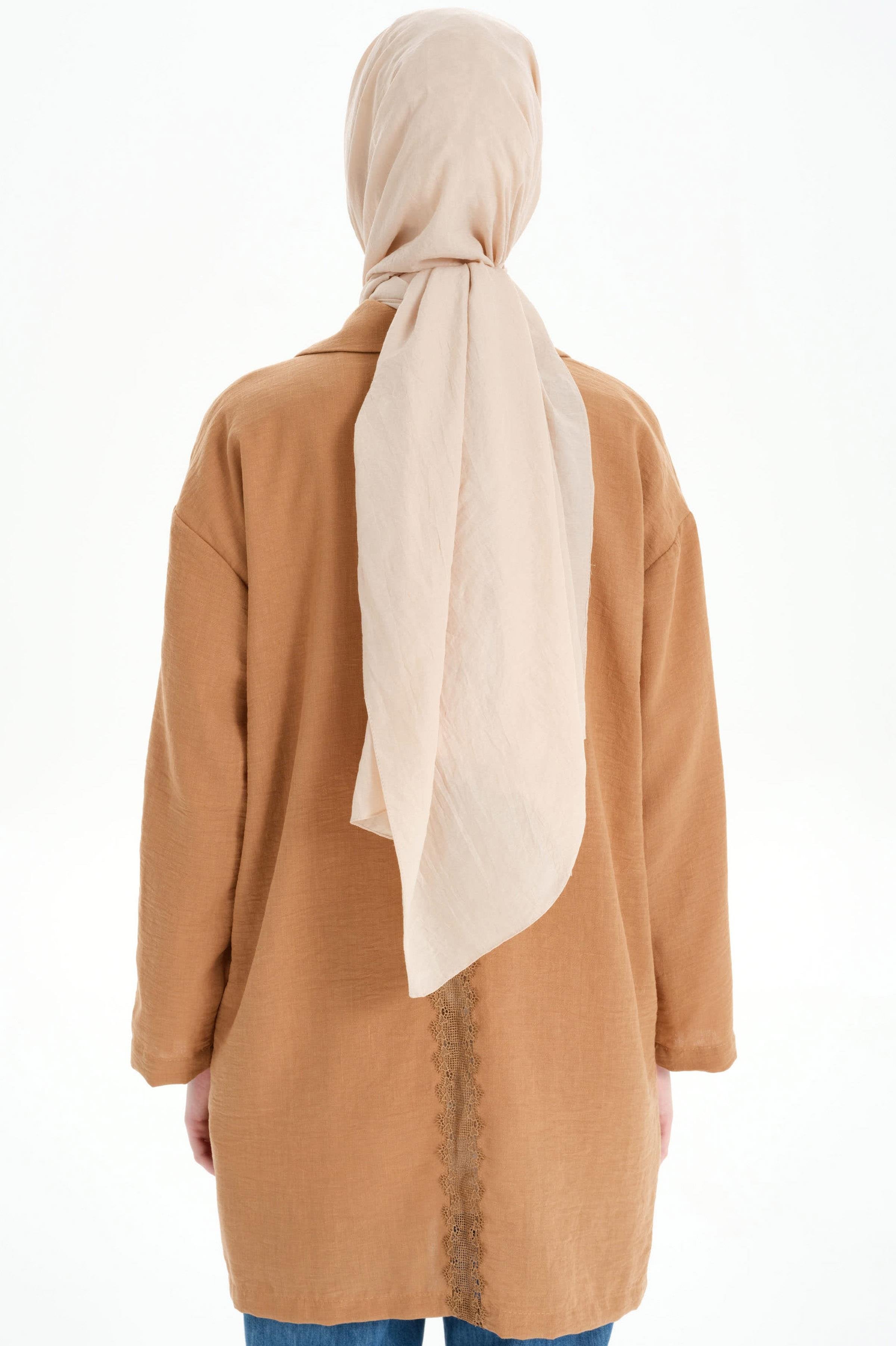 Kol Bantlı Sırt Dantel Detaylı Ceket - Taba TUGBA