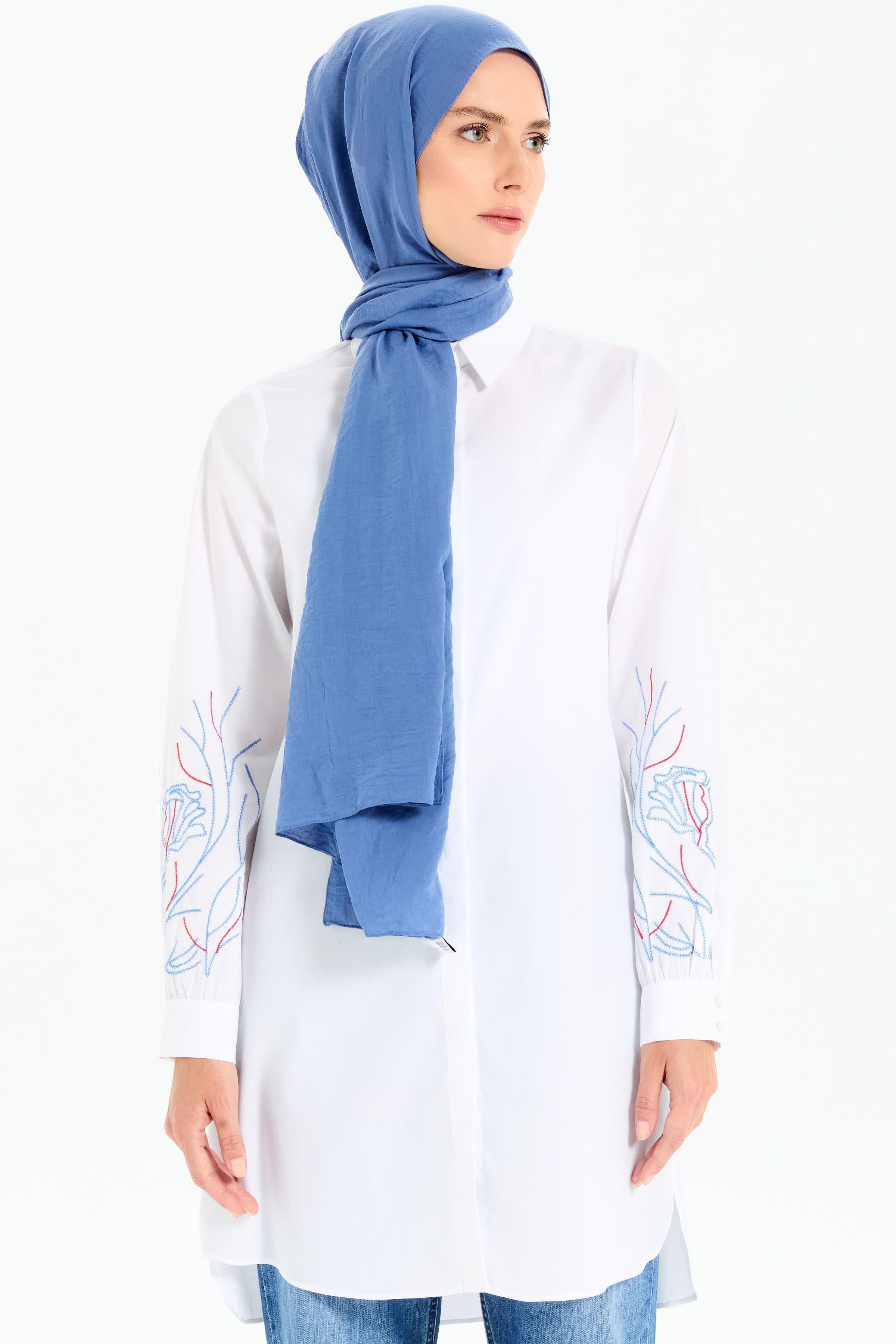 Kollar Nakışlı Tunik - Beyaz TUGBA