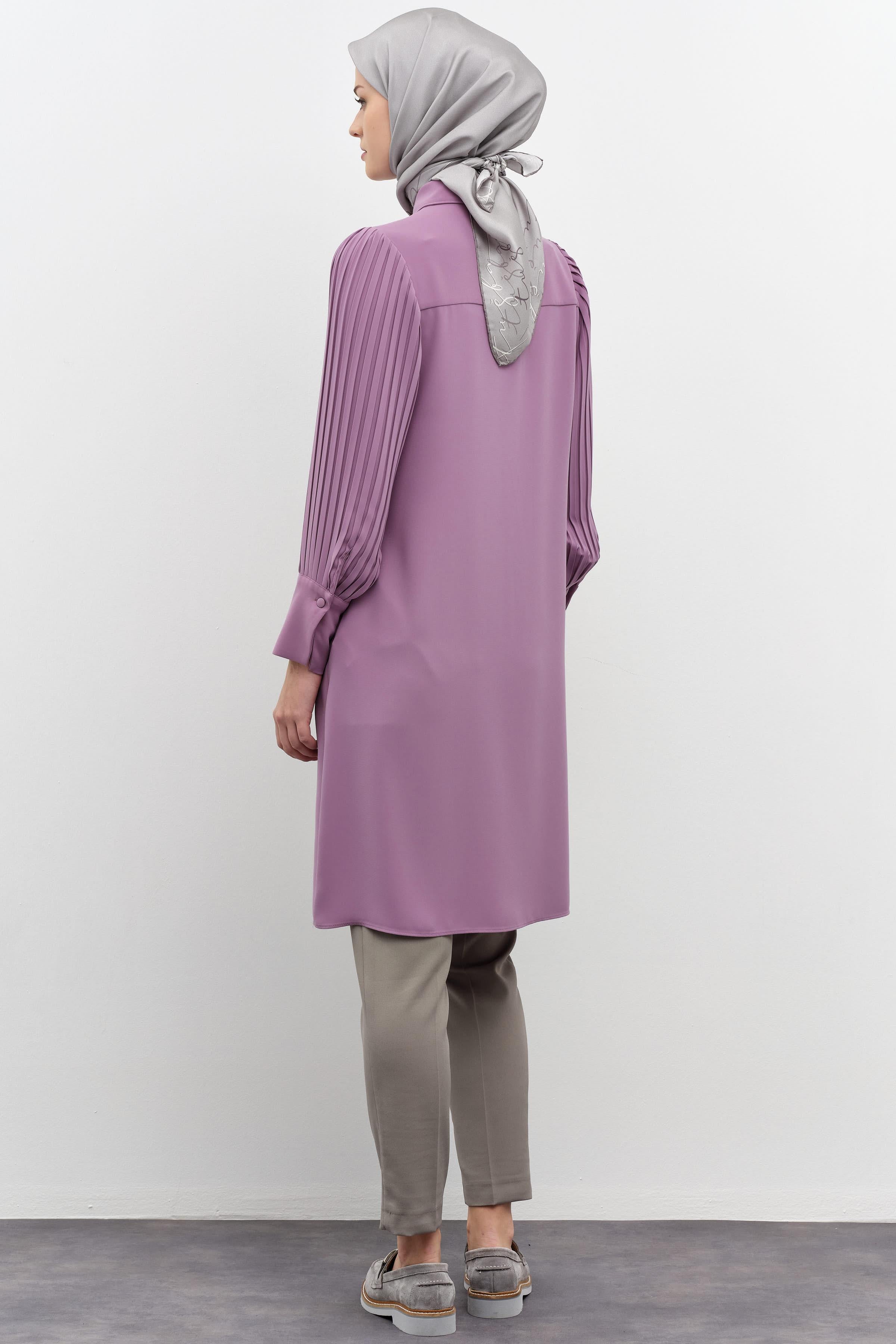 Kollar Pliseli Geniş Manşetli Tunik - Lila TUGBA