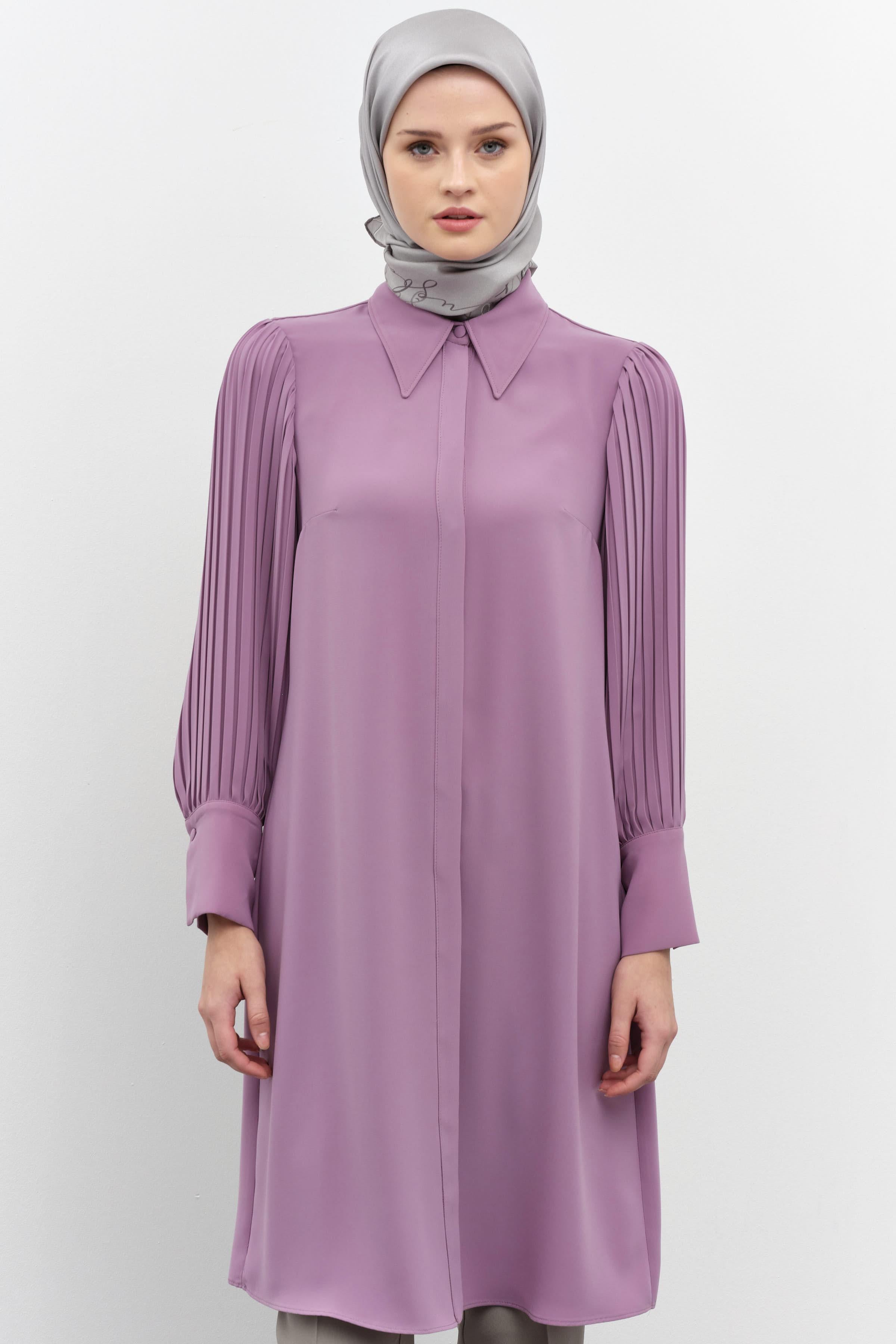 Kollar Pliseli Geniş Manşetli Tunik - Lila TUGBA