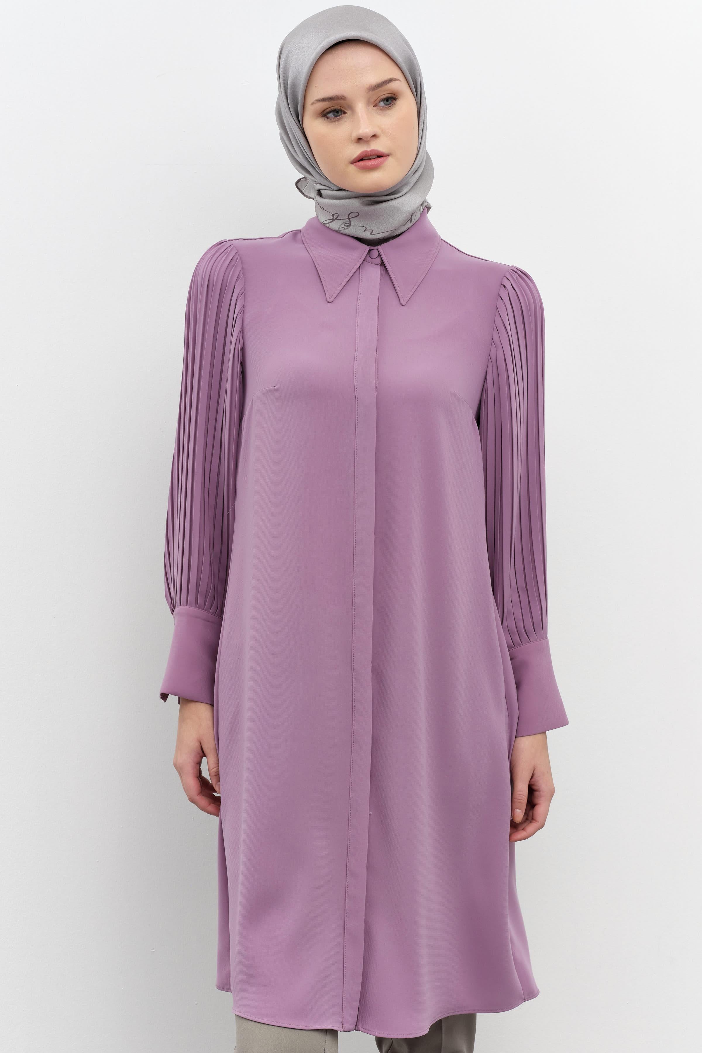 Kollar Pliseli Geniş Manşetli Tunik - Lila TUGBA