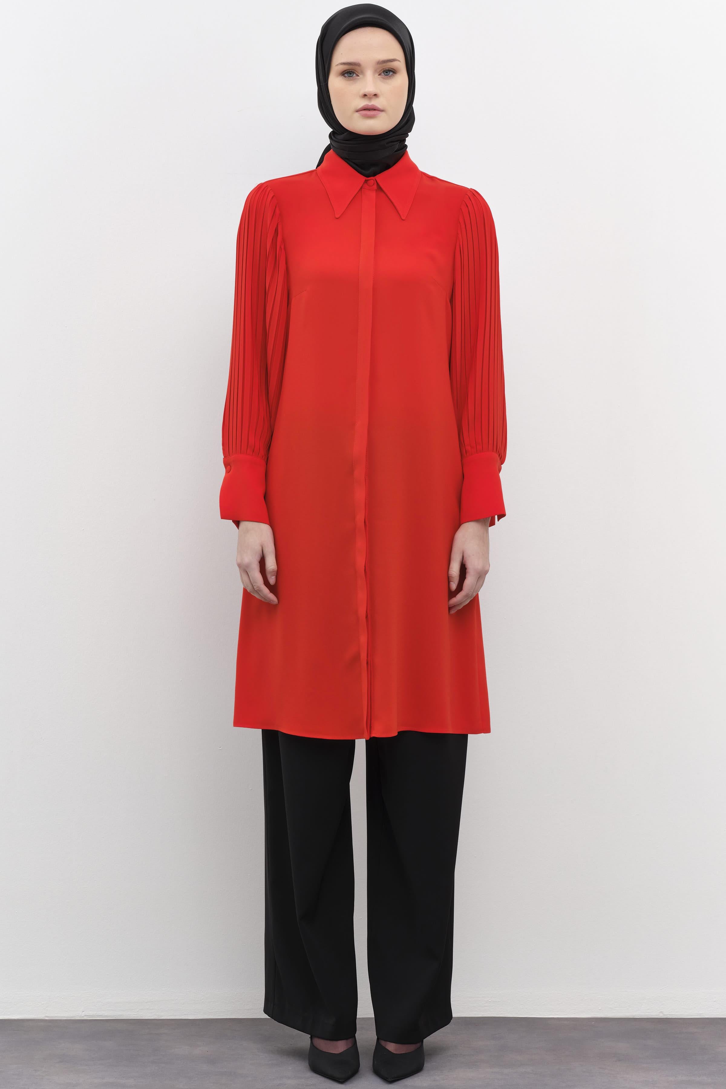 Kollar Pliseli Geniş Manşetli Tunik - Mercan TUGBA