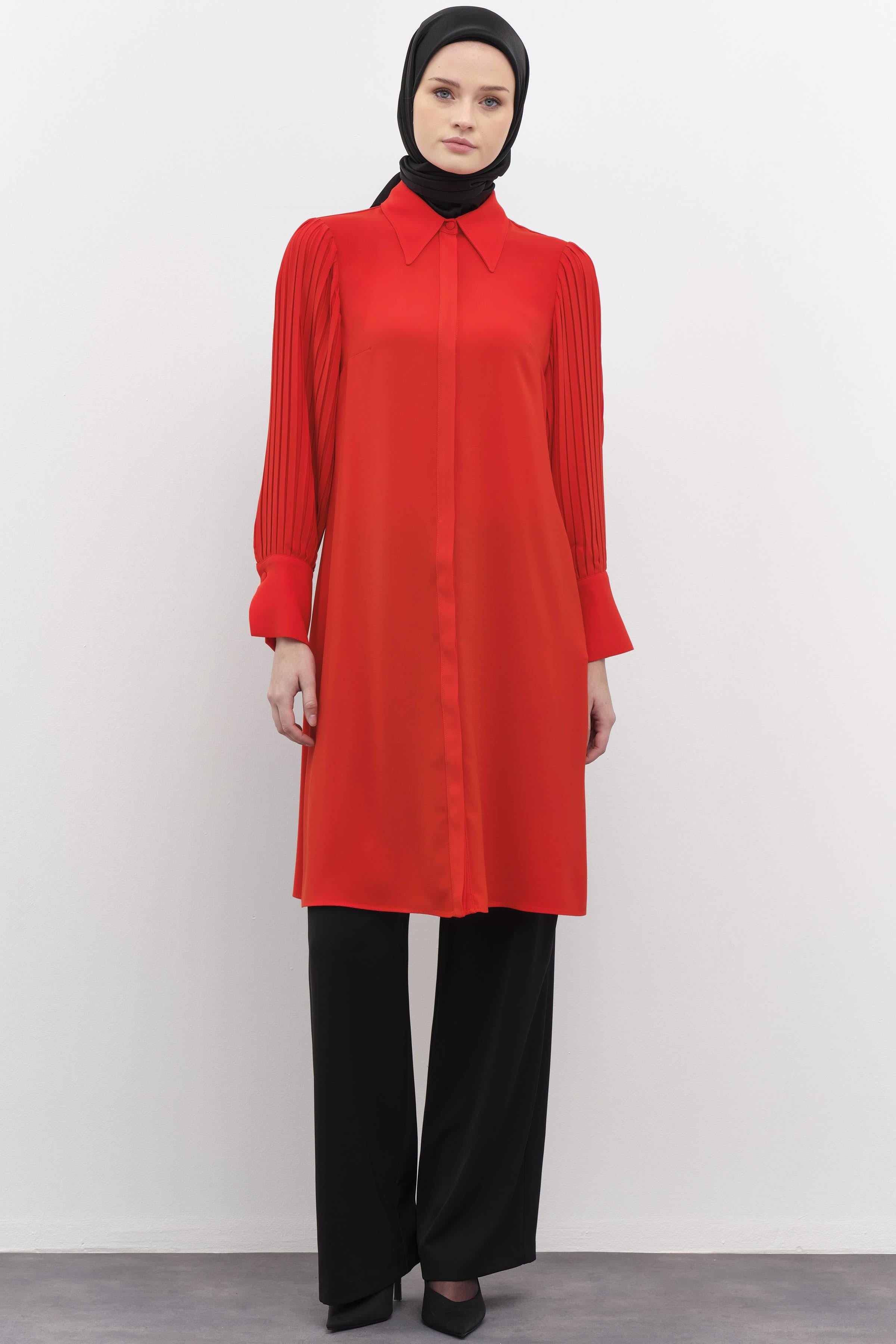 Kollar Pliseli Geniş Manşetli Tunik - Mercan TUGBA