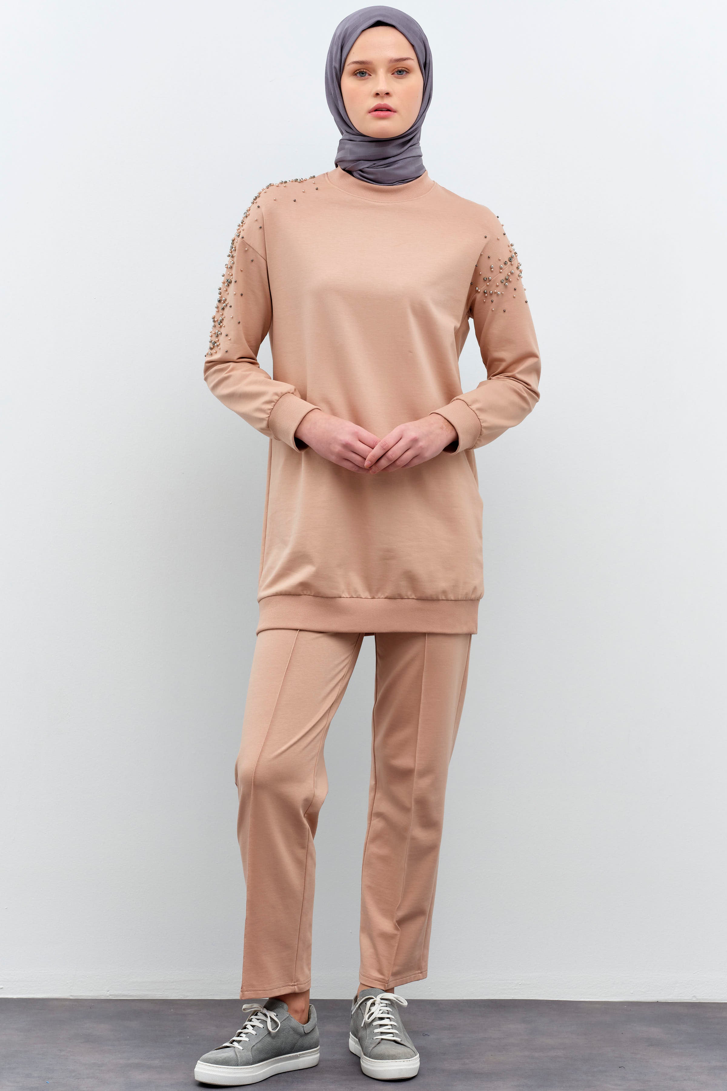 Kollar Taş Detaylı Tunik Pantolon Takım - Taş TUGBA