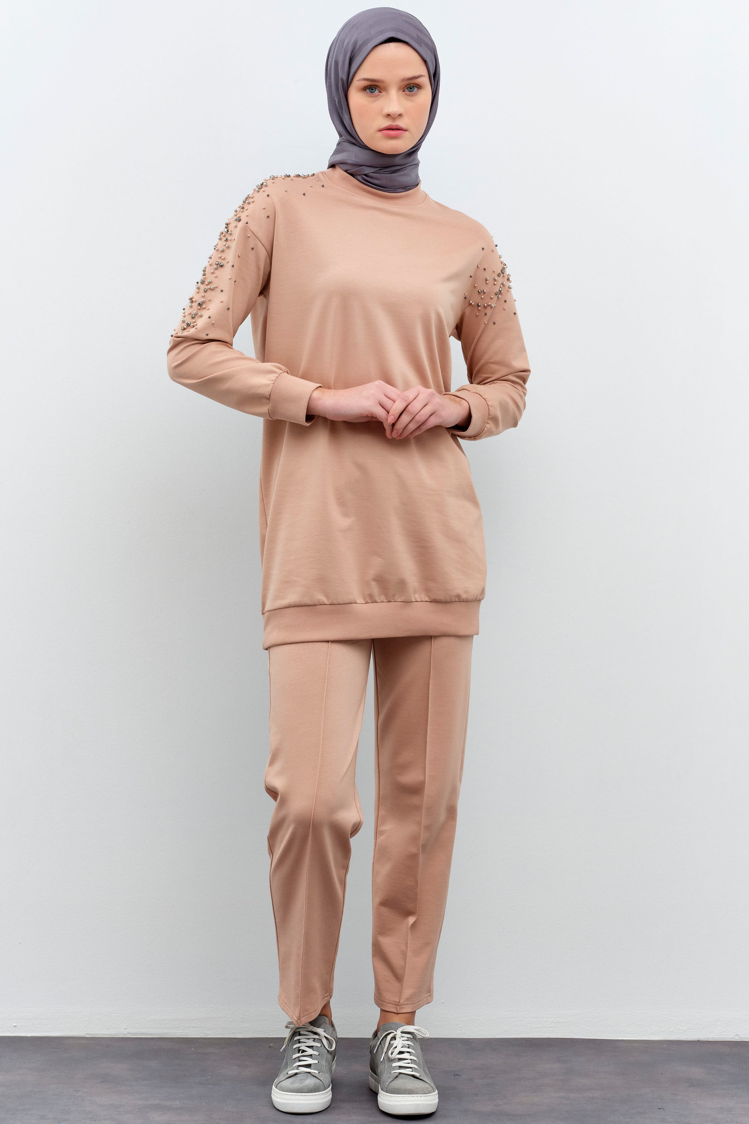 Kollar Taş Detaylı Tunik Pantolon Takım - Taş TUGBA