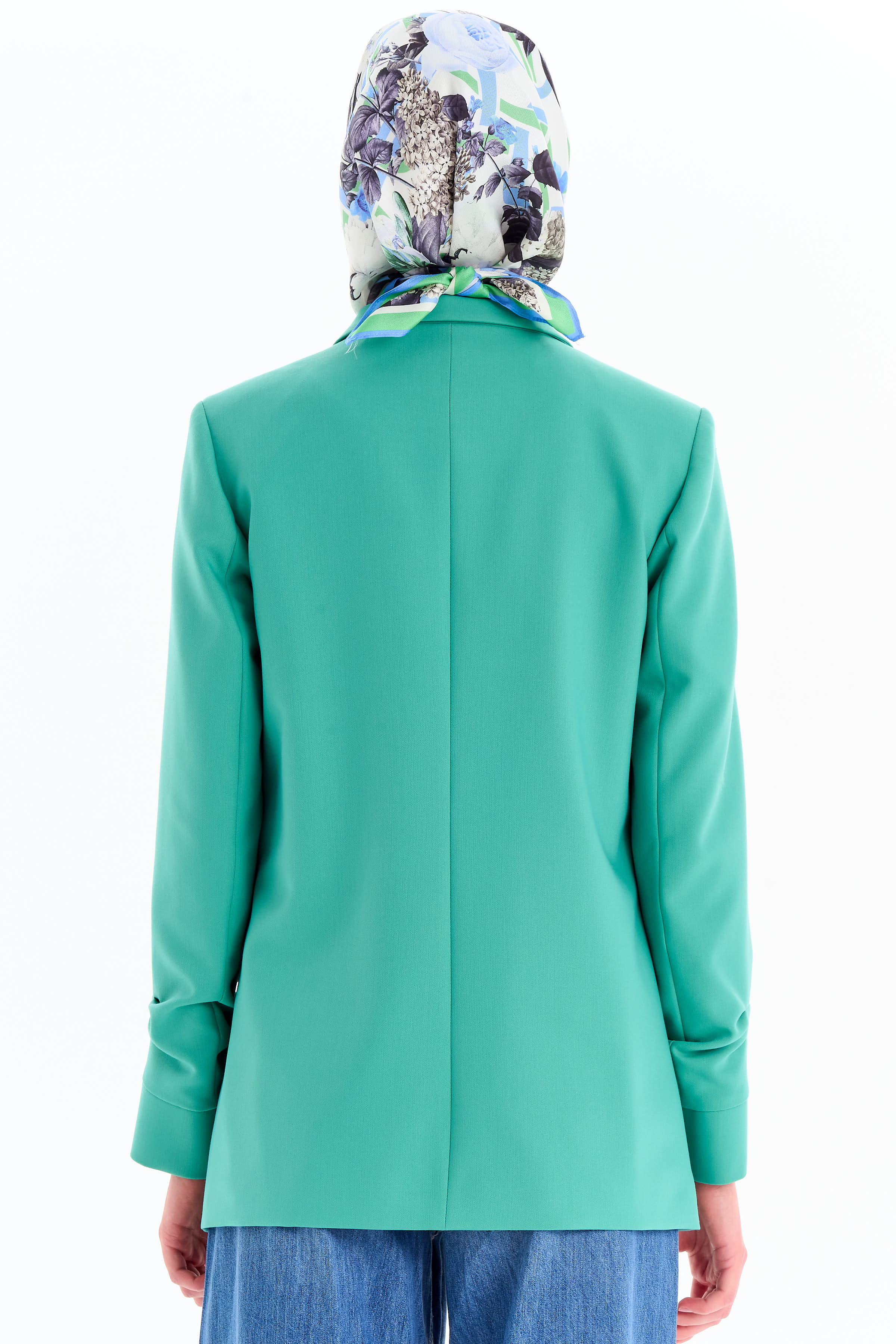 Kolları Büzgülü Tek Düğmeli Basic Ceket - Benetton Yeşili TUGBA