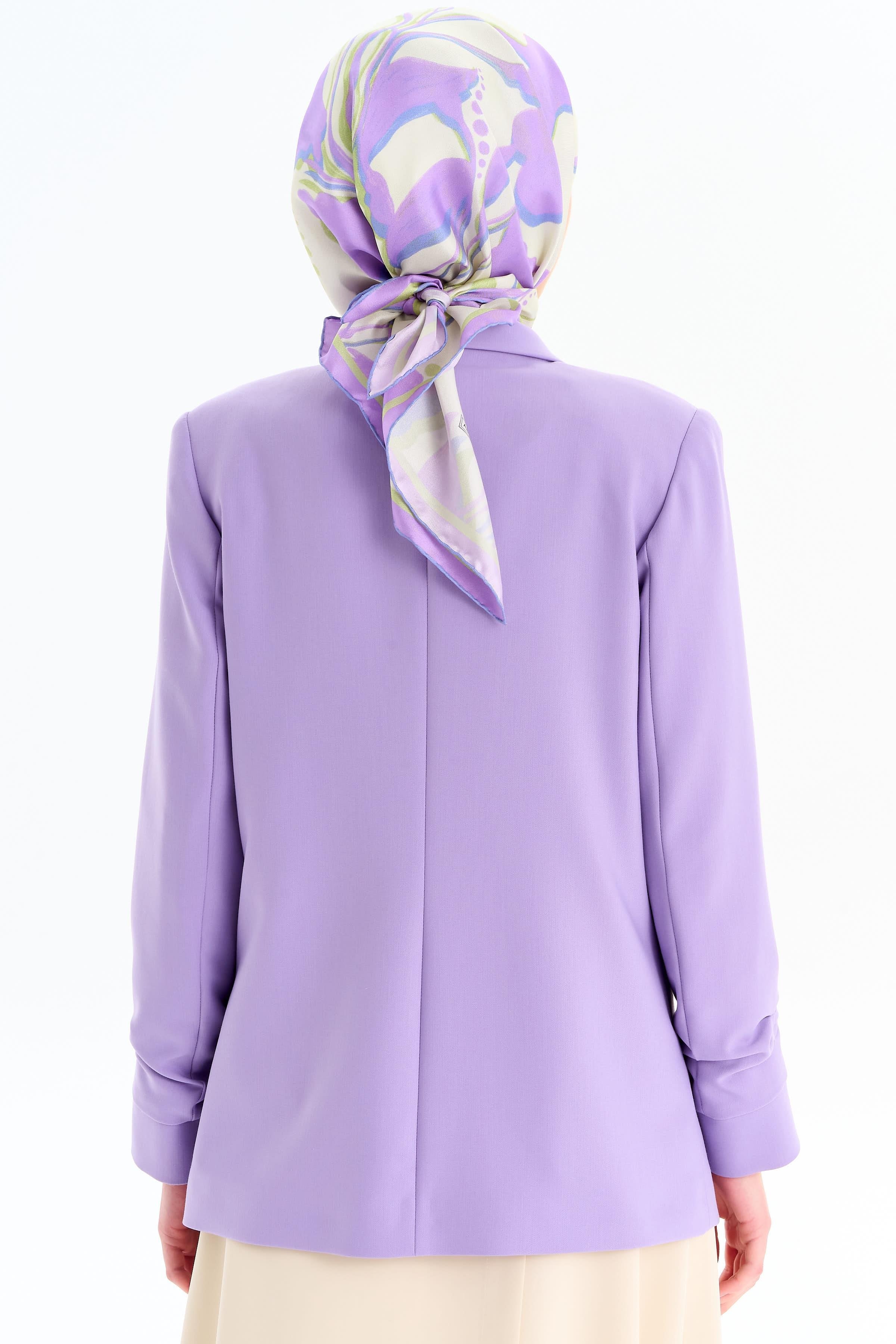 Kolları Büzgülü Tek Düğmeli Basic Ceket - Lila TUGBA