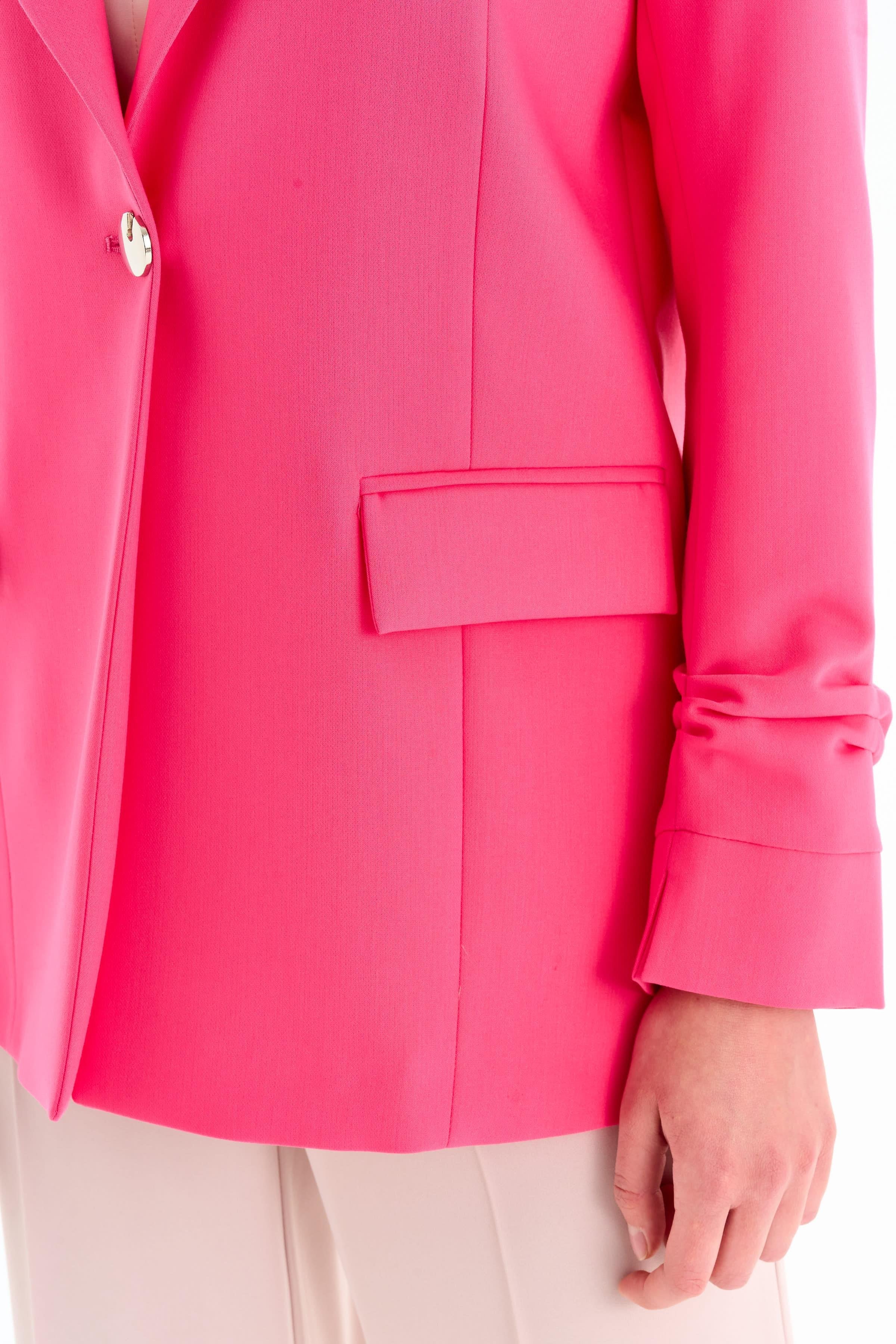 Kolları Büzgülü Tek Düğmeli Basic Ceket - Pembe TUGBA