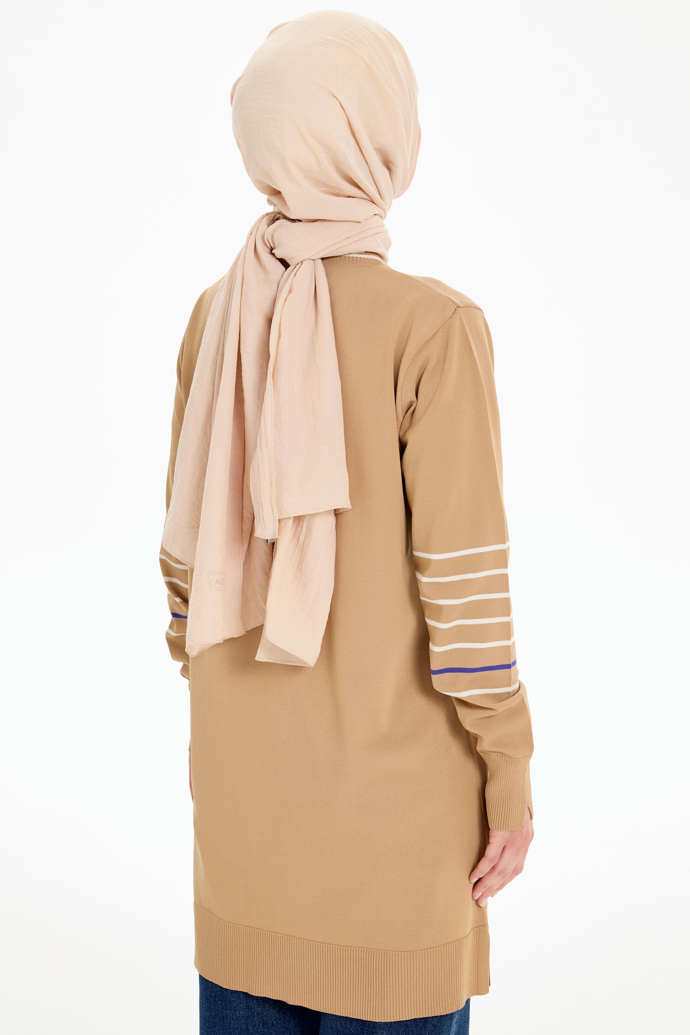 Kolları Çizgili Rayon Tunik - Bej TUGBA