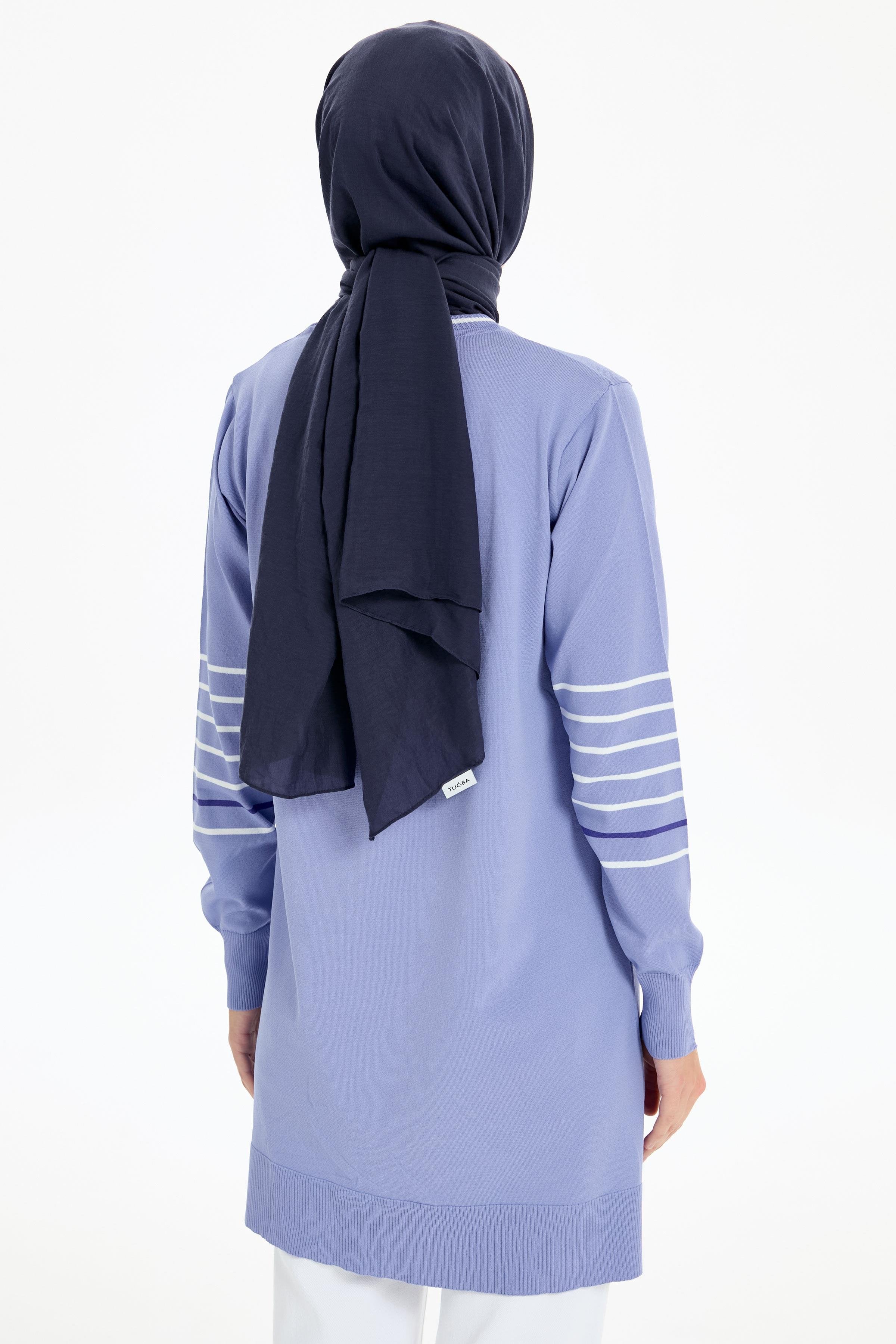 Kolları Çizgili Rayon Tunik - Lila TUGBA