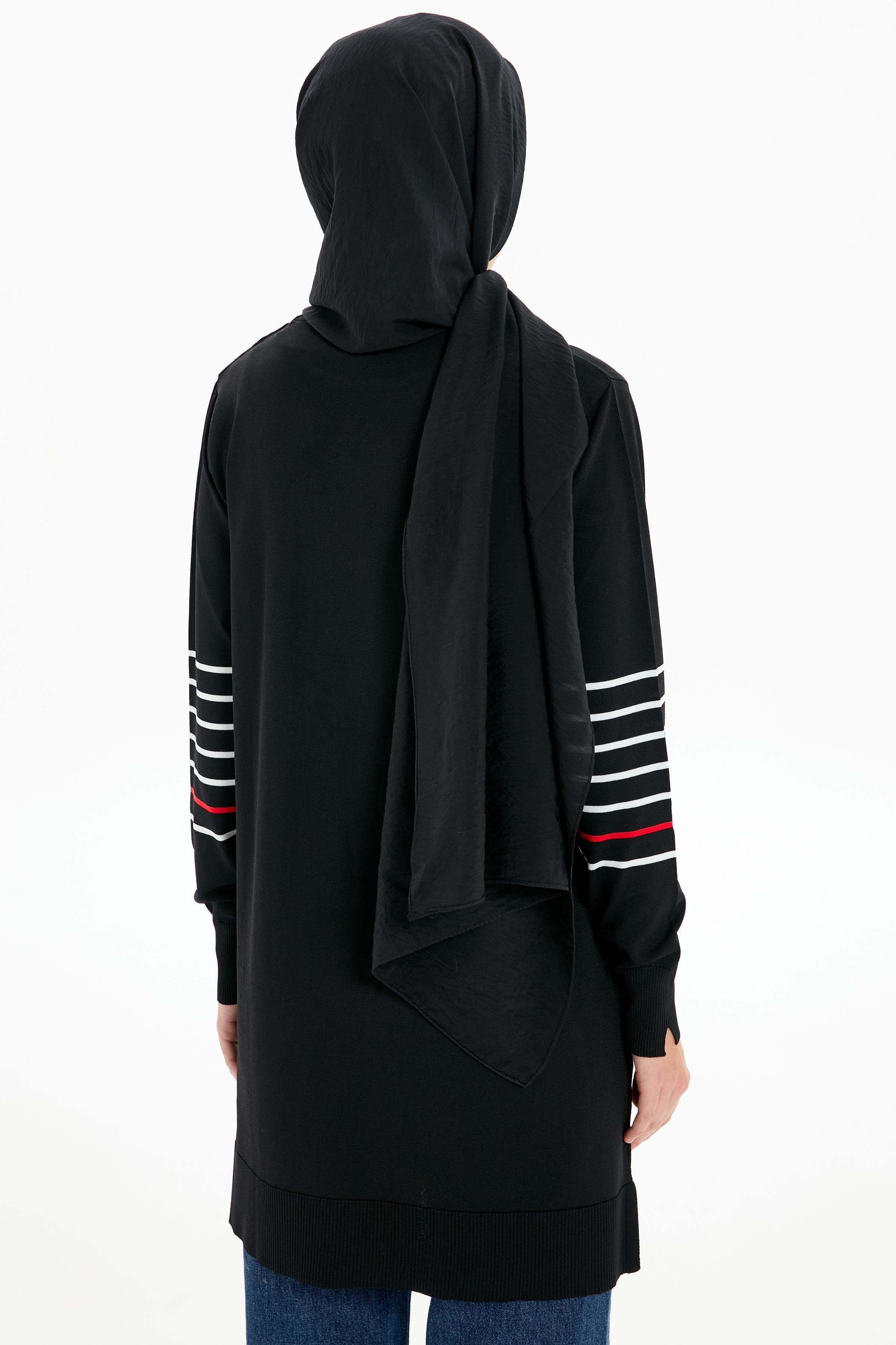 Kolları Çizgili Rayon Tunik - Siyah TUGBA