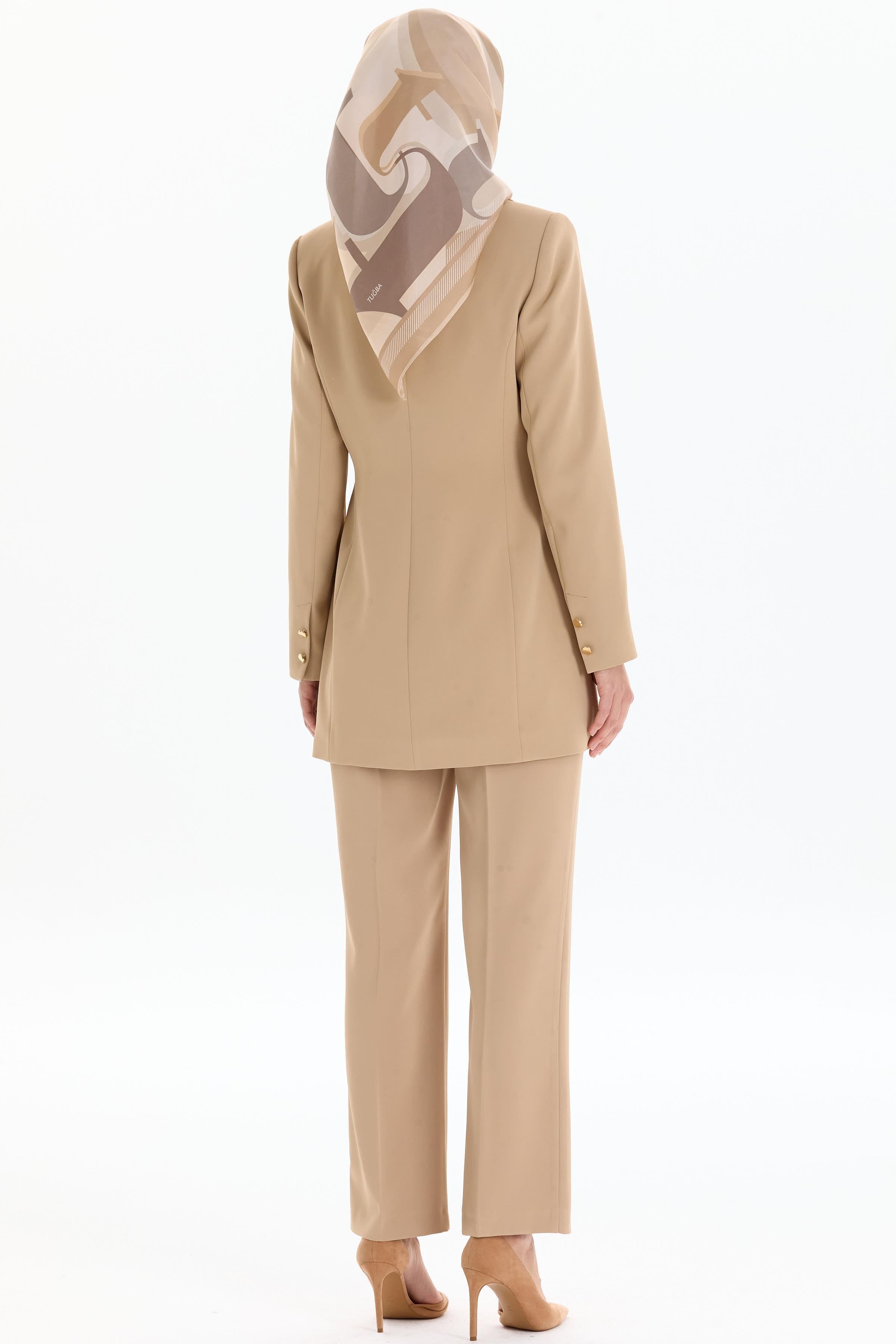 Kolları Düğmeli Blazer Ceket - Bej TUGBA