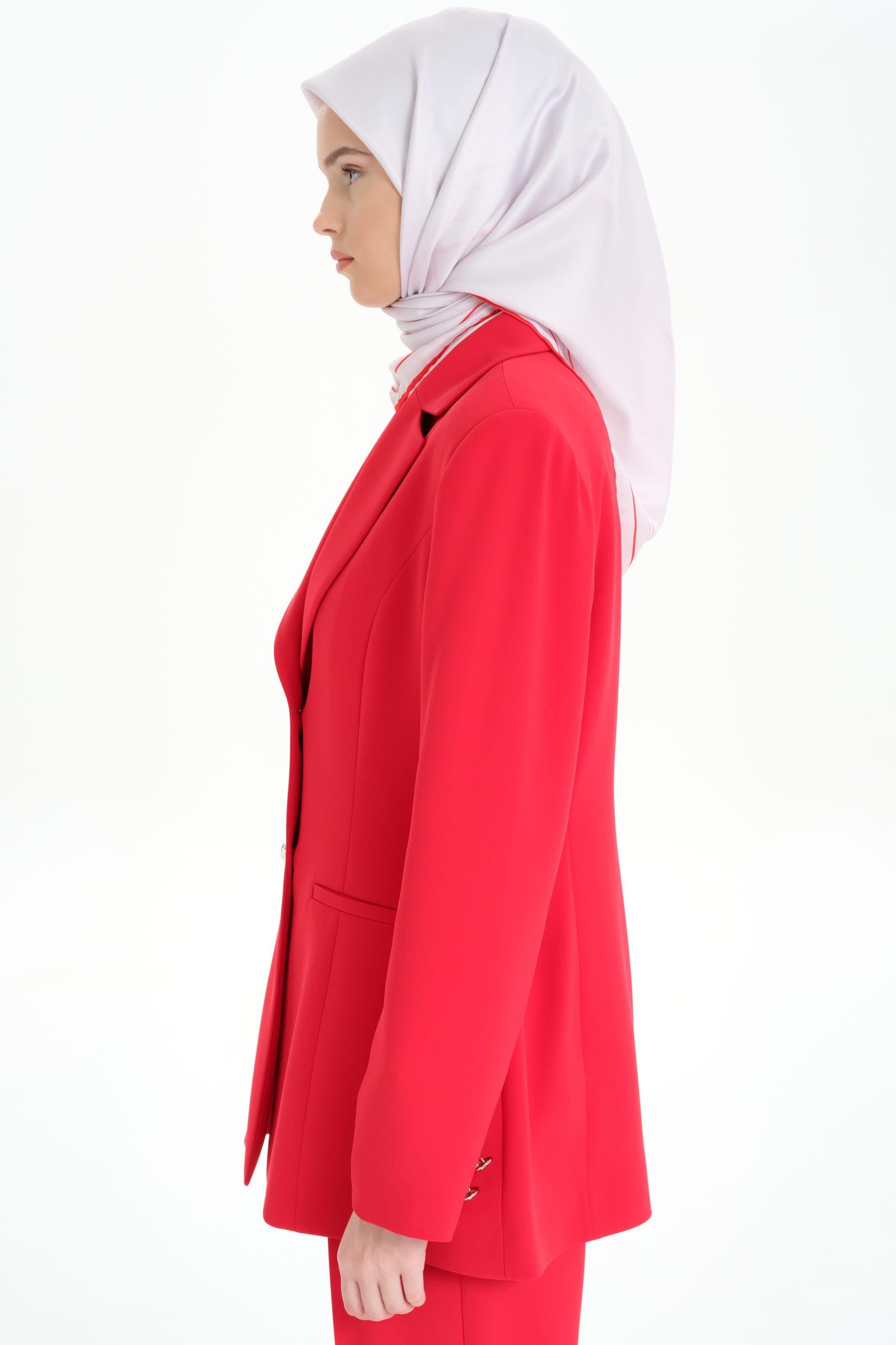 Kolları Düğmeli Blazer Ceket - Kırmızı TUGBA