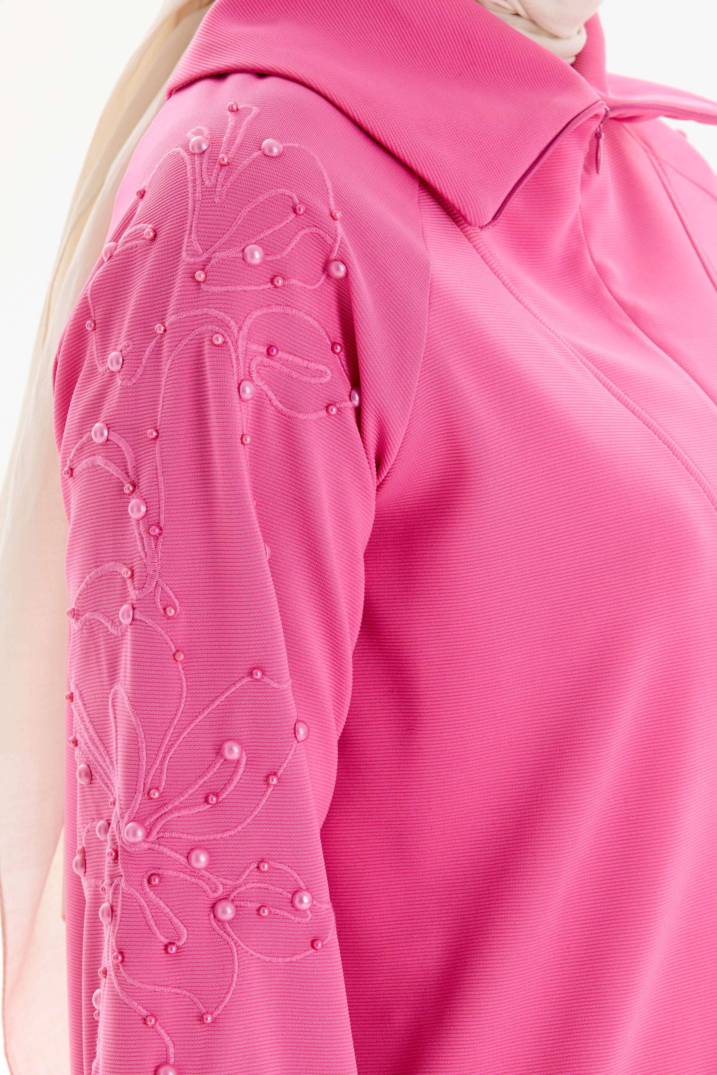 Kolları Nakış İşlemeli Örme Sweat - Pembe TUGBA