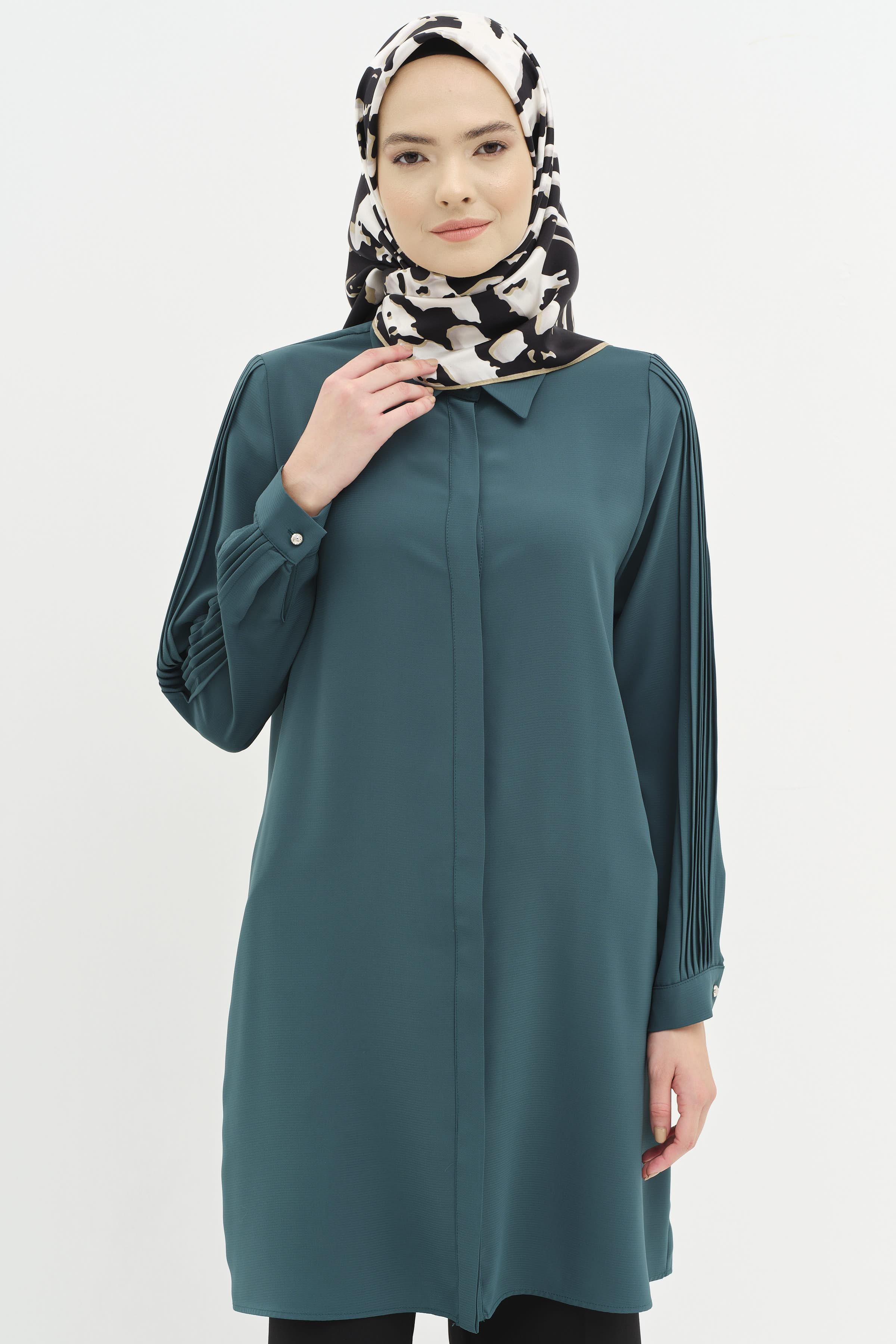 Kolları Nervür Detaylı Tunik - Benetton Yeşili TUGBA