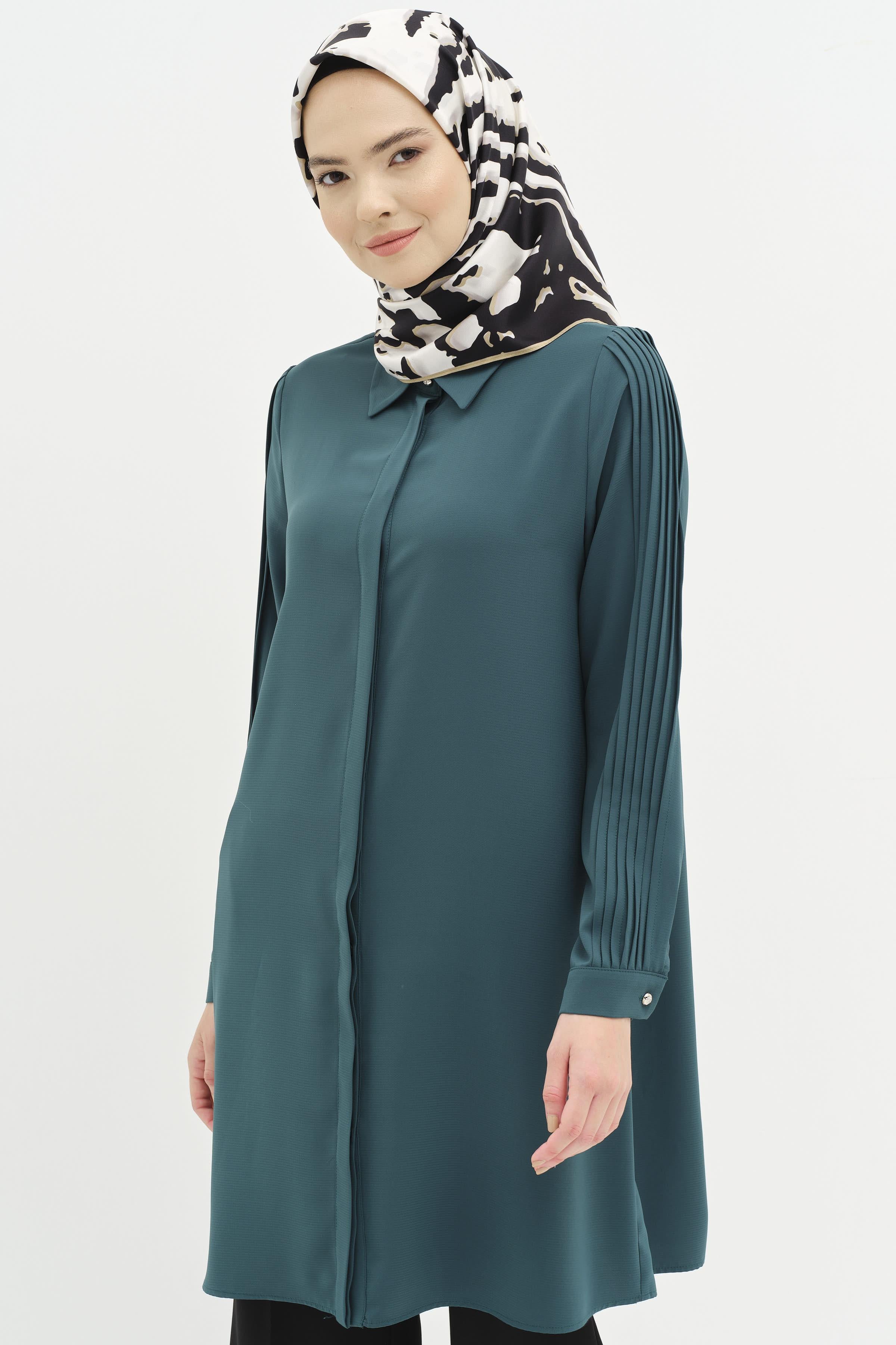 Kolları Nervür Detaylı Tunik - Benetton Yeşili TUGBA