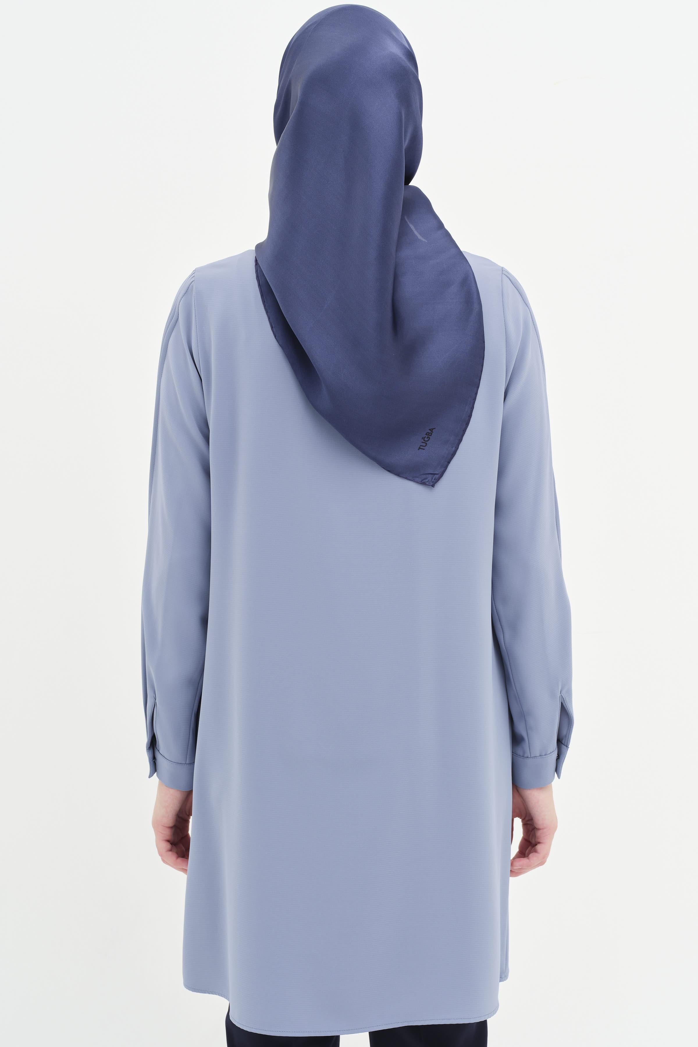 Kolları Nervür Detaylı Tunik - Mavi TUGBA