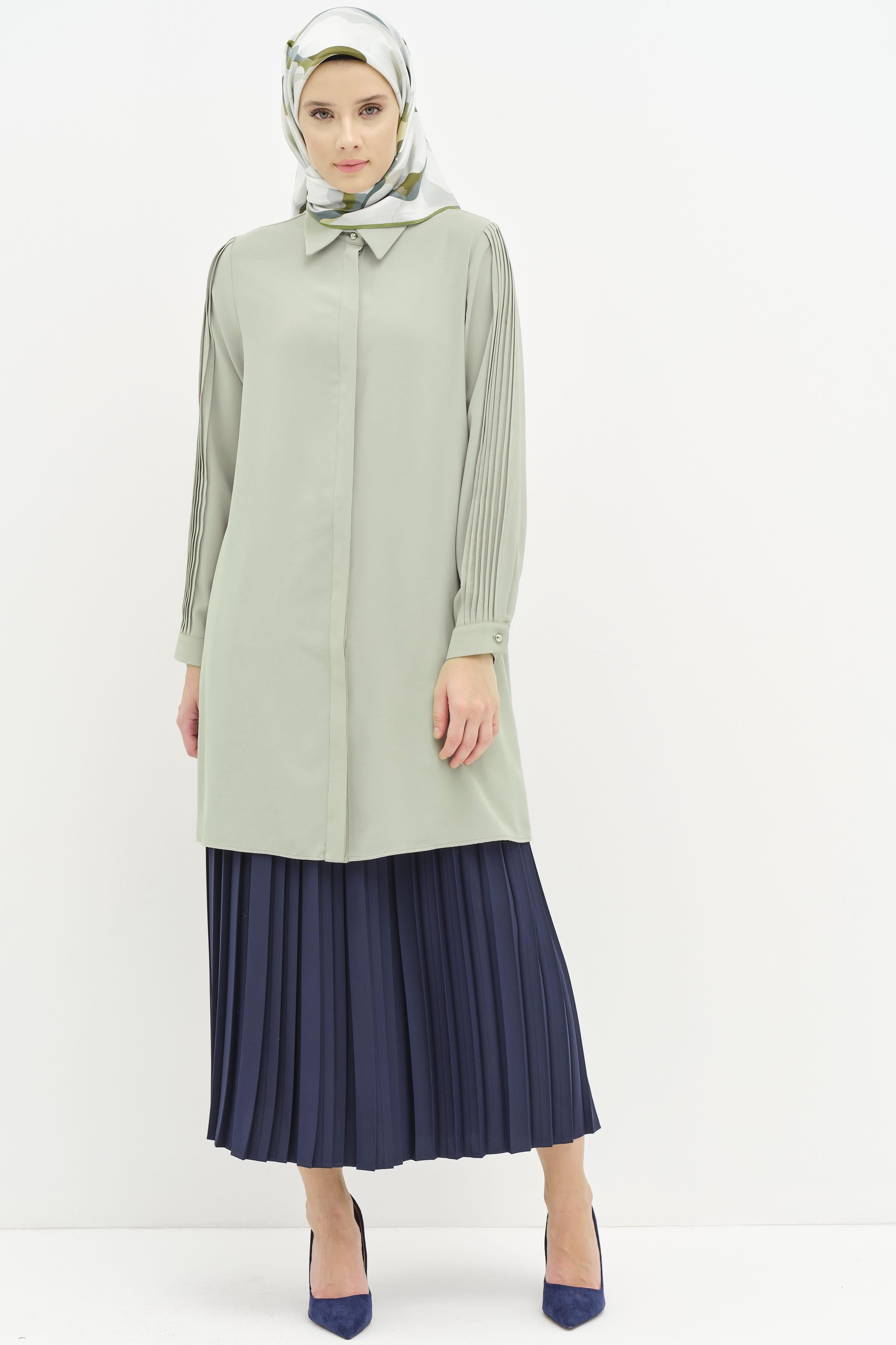 Kolları Nervür Detaylı Tunik - Olive TUGBA