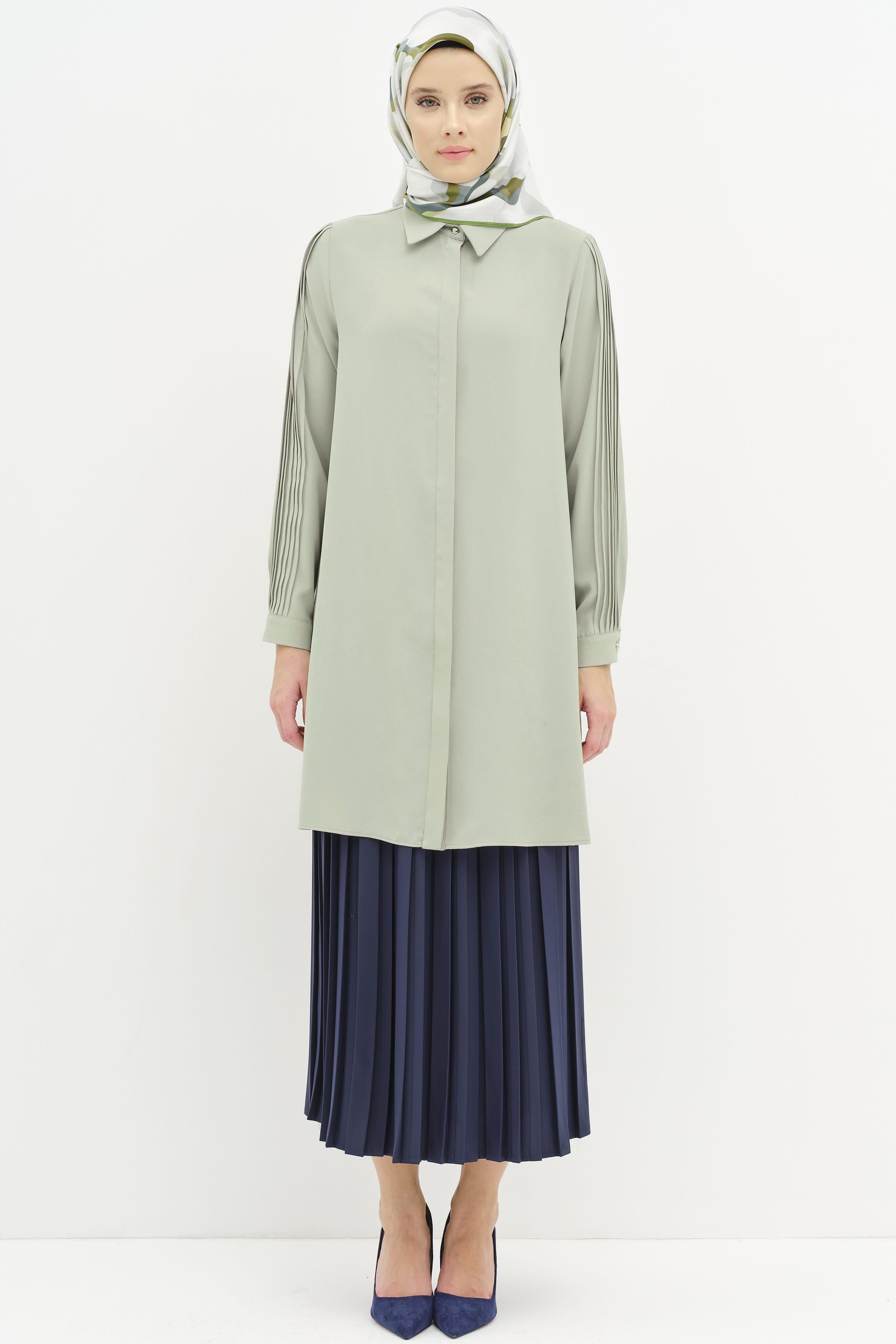 Kolları Nervür Detaylı Tunik - Olive TUGBA