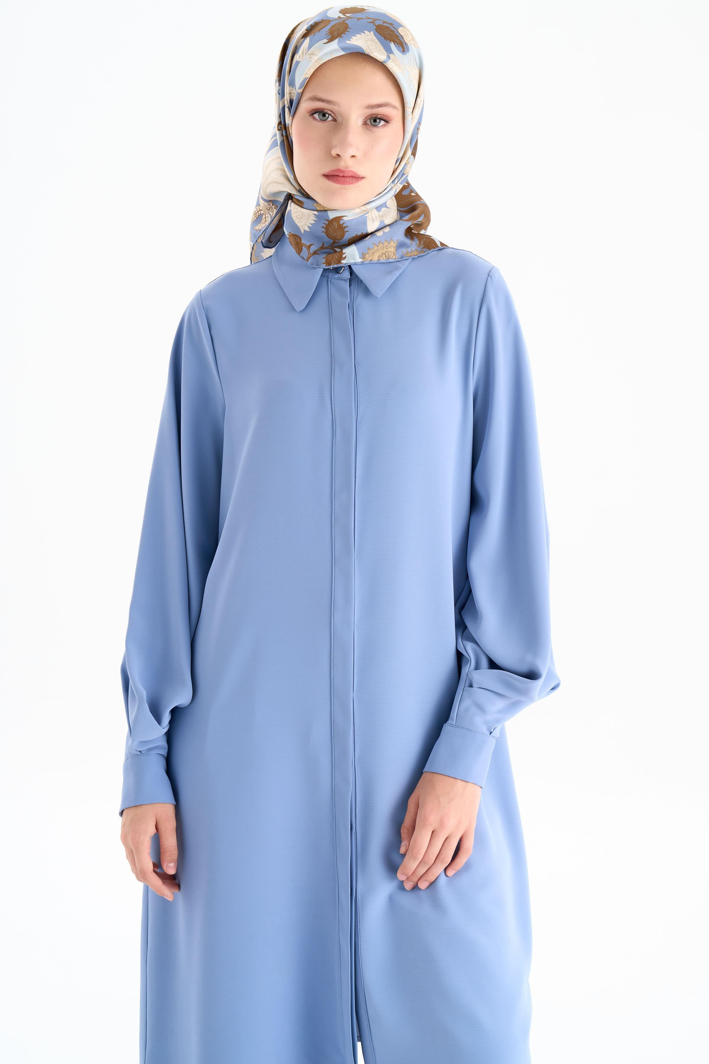 Kolları Pile Detaylı Tunik - Mavi TUGBA