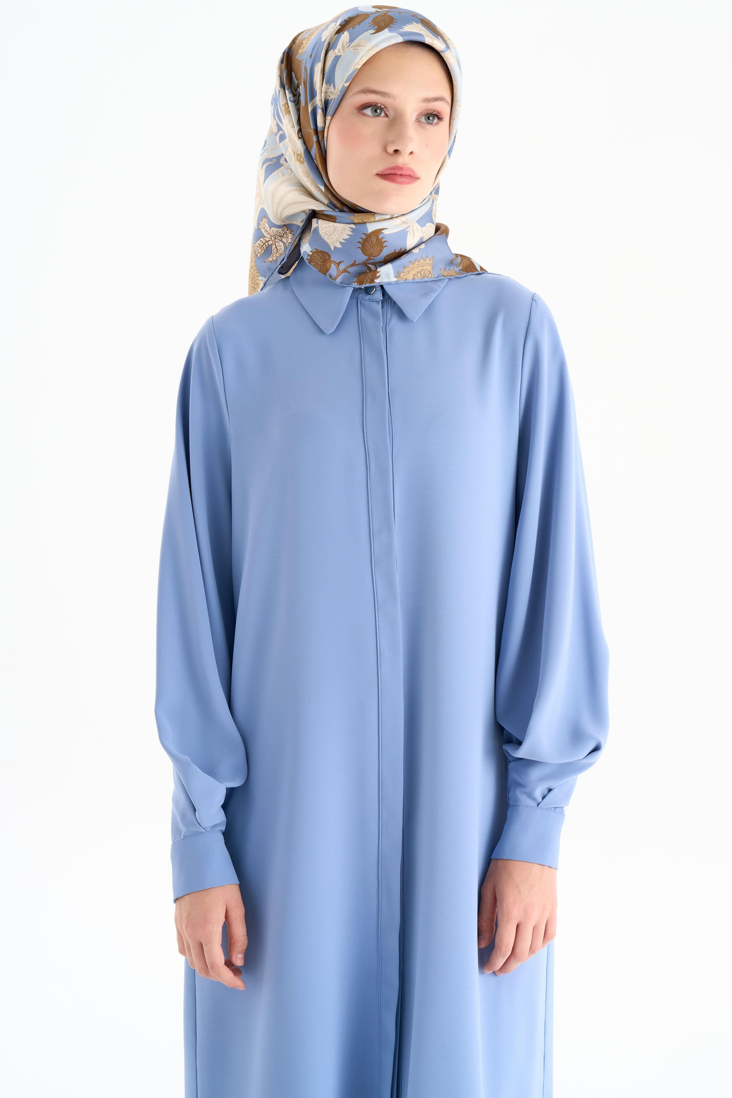 Kolları Pile Detaylı Tunik - Mavi TUGBA